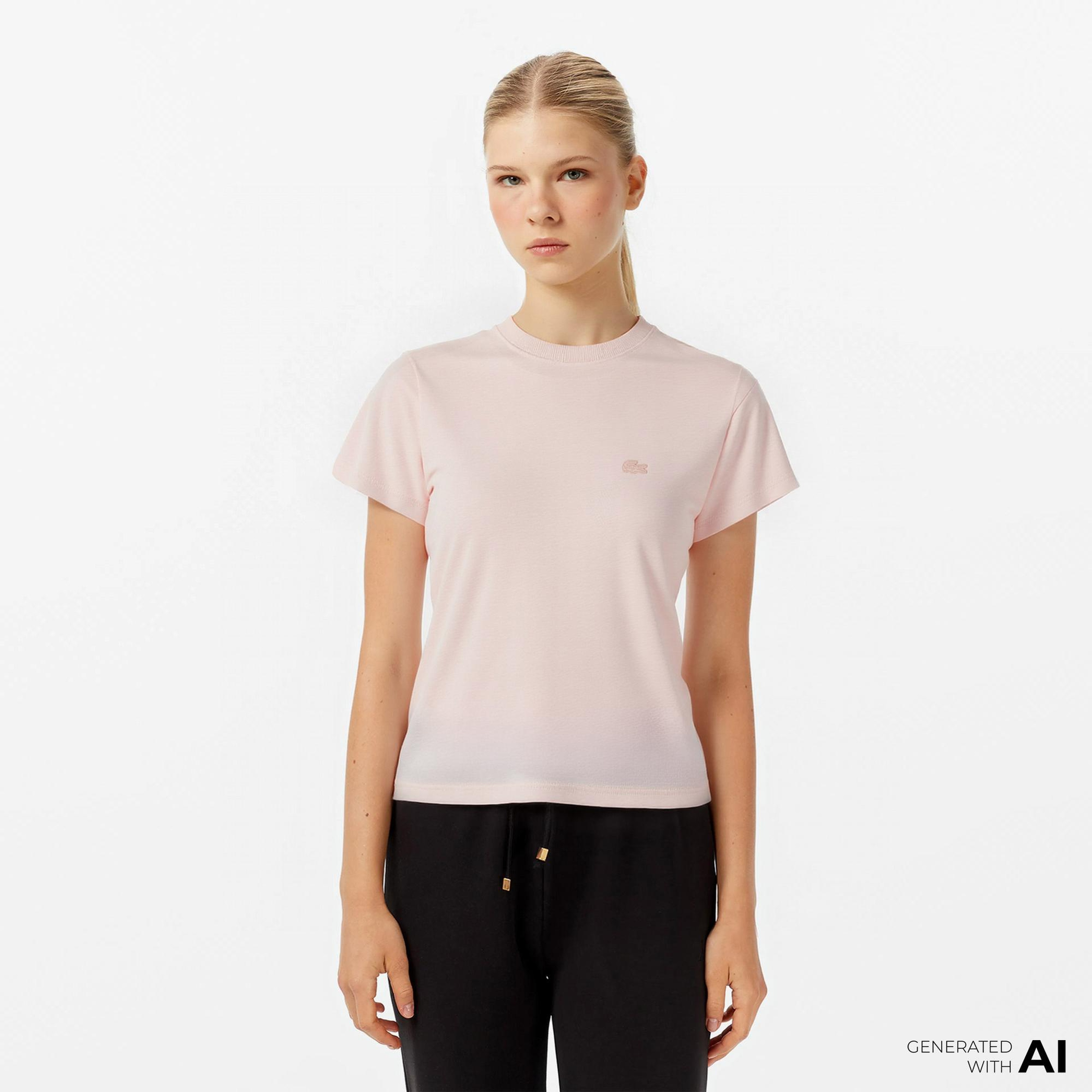 Lacoste Kadın Loose Fit Bisiklet Yaka Pembe T-Shirt