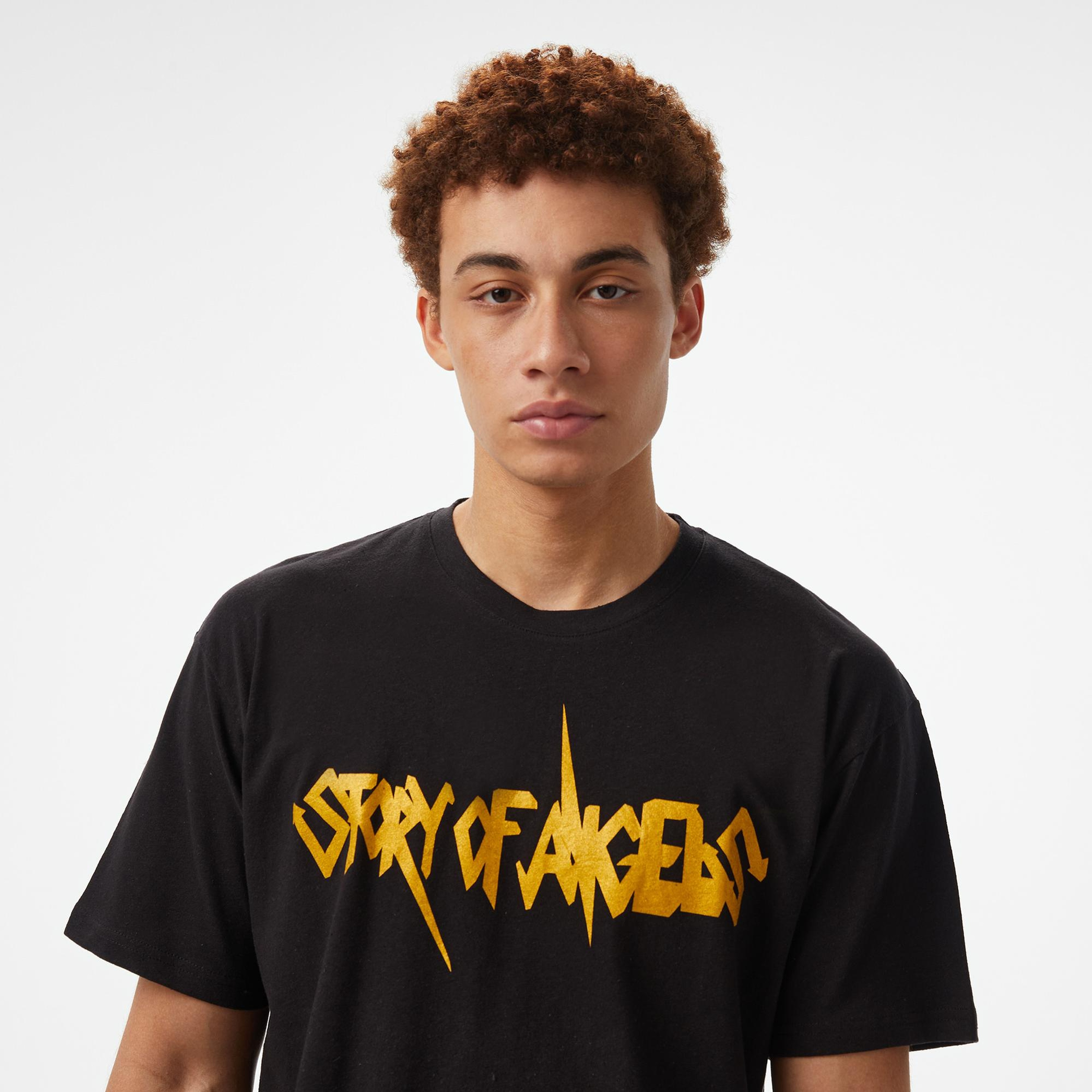Storyf of Angels Rock N Roll Gold Linen Erkek Siyah T-Shirt