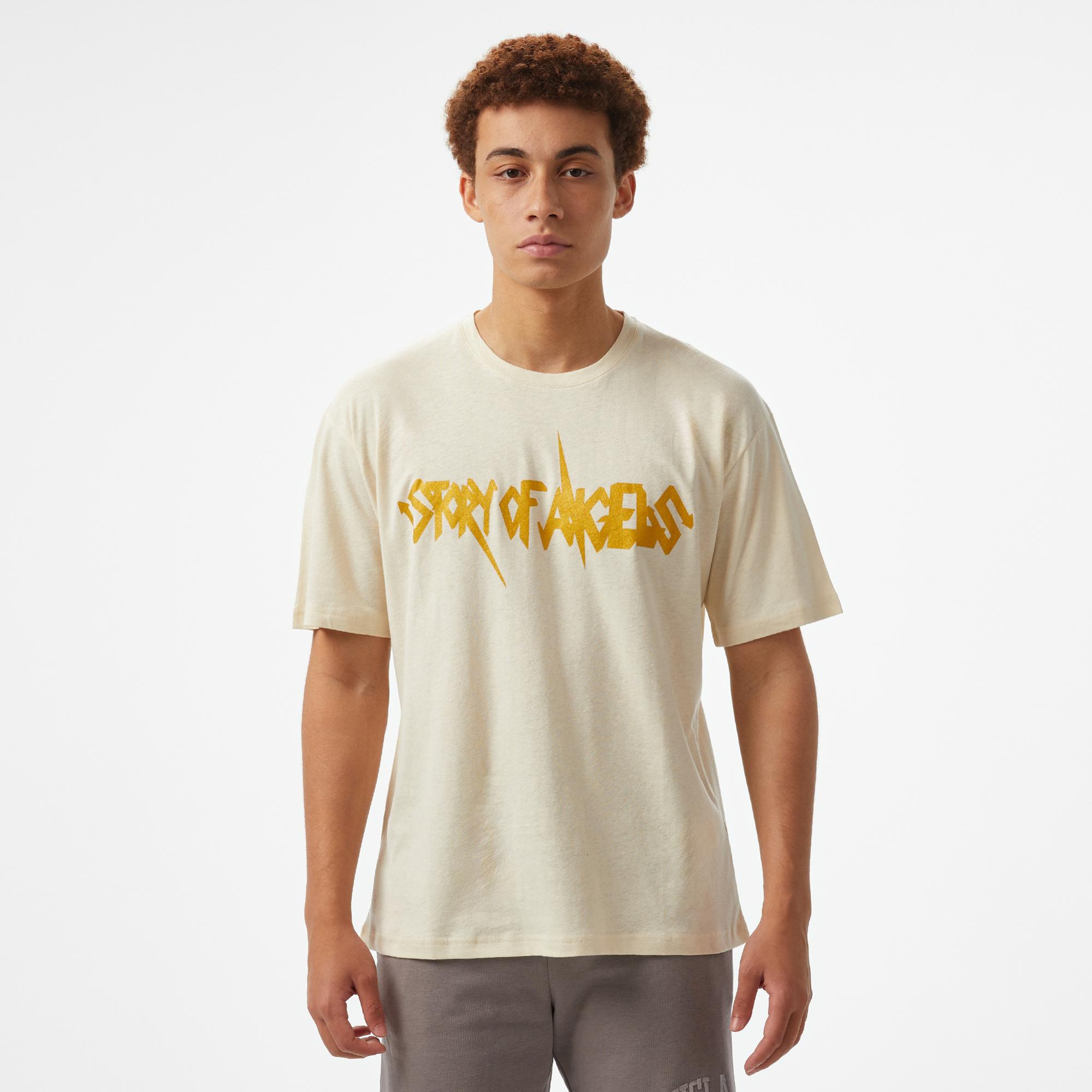 Storyf of Angels Rock N Roll Gold Linen Erkek Bej T-Shirt