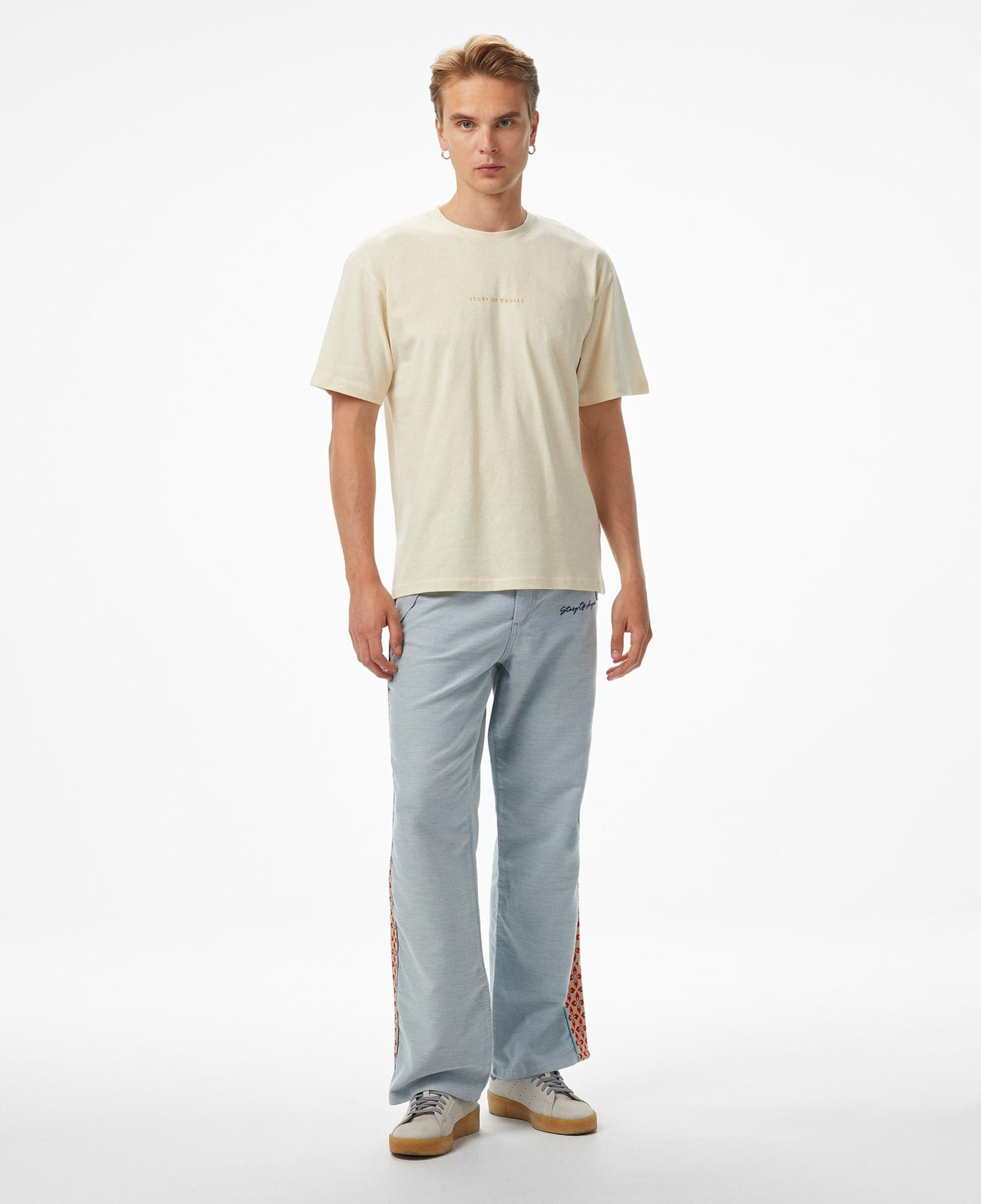 Story of Angels Small Logo Linen Erkek Bej T-Shirt