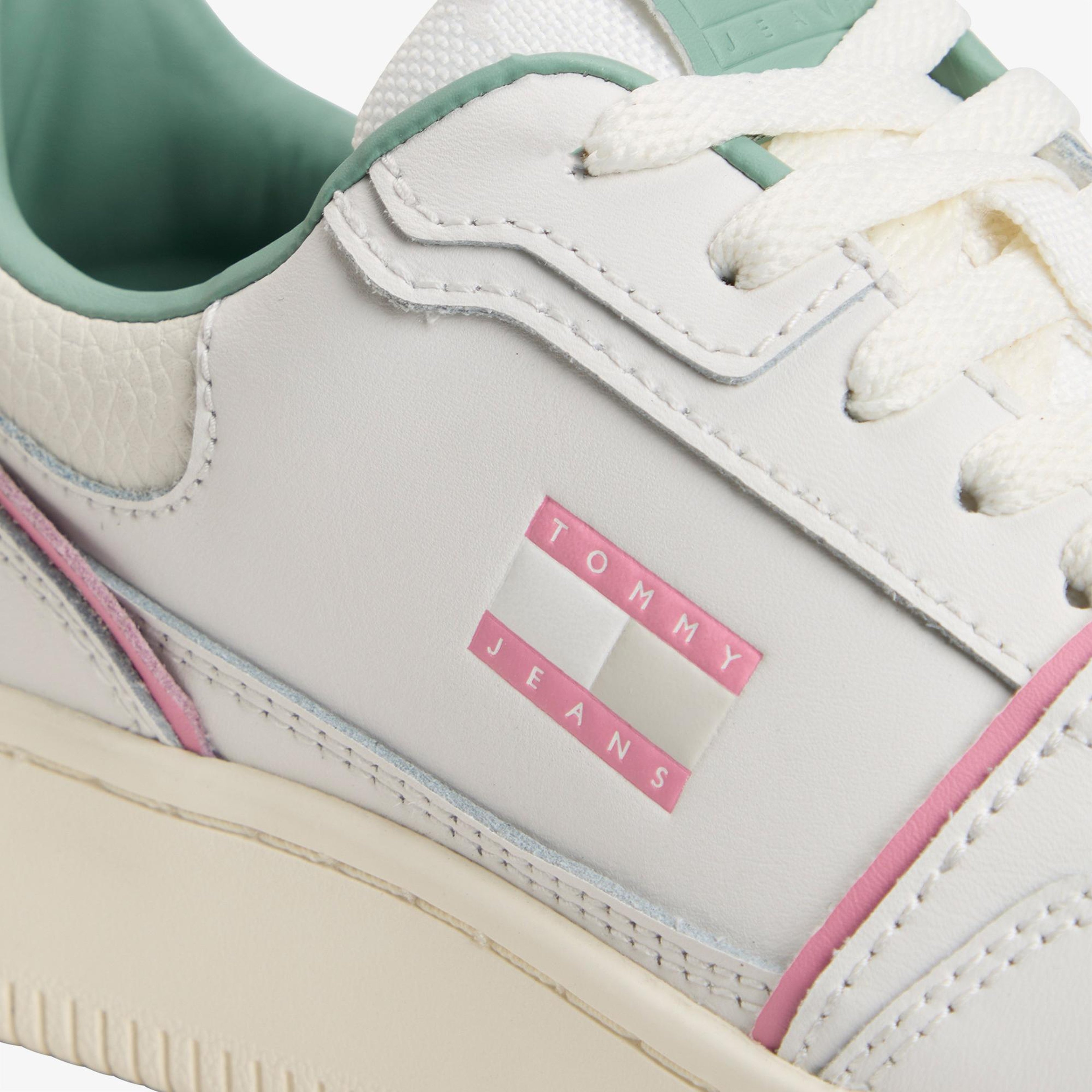Tommy Jeans Retro Basket Kadın Beyaz/Pembe/Yeşil Spor Ayakkabı