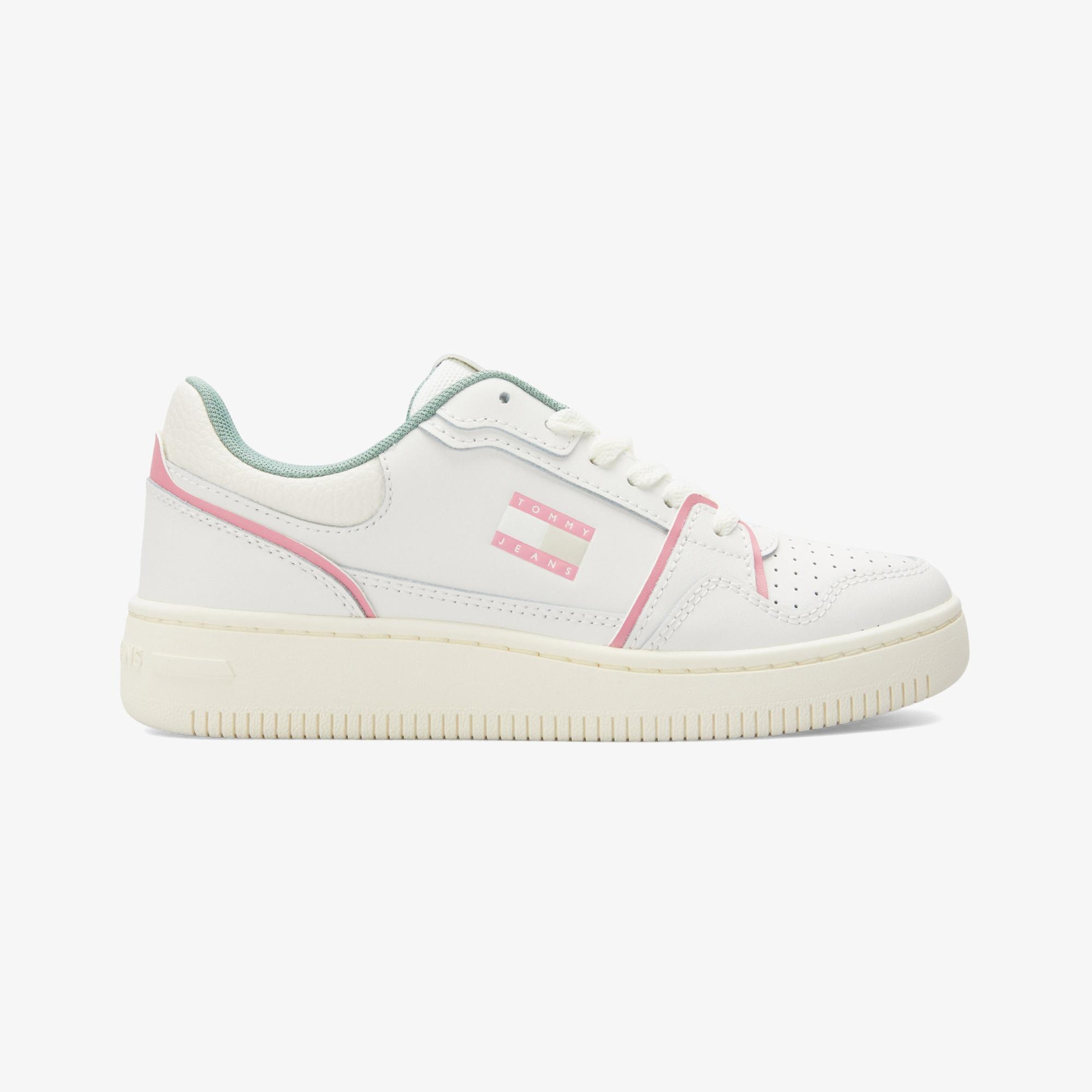 Tommy Jeans Retro Basket Kadın Beyaz/Pembe/Yeşil Spor Ayakkabı
