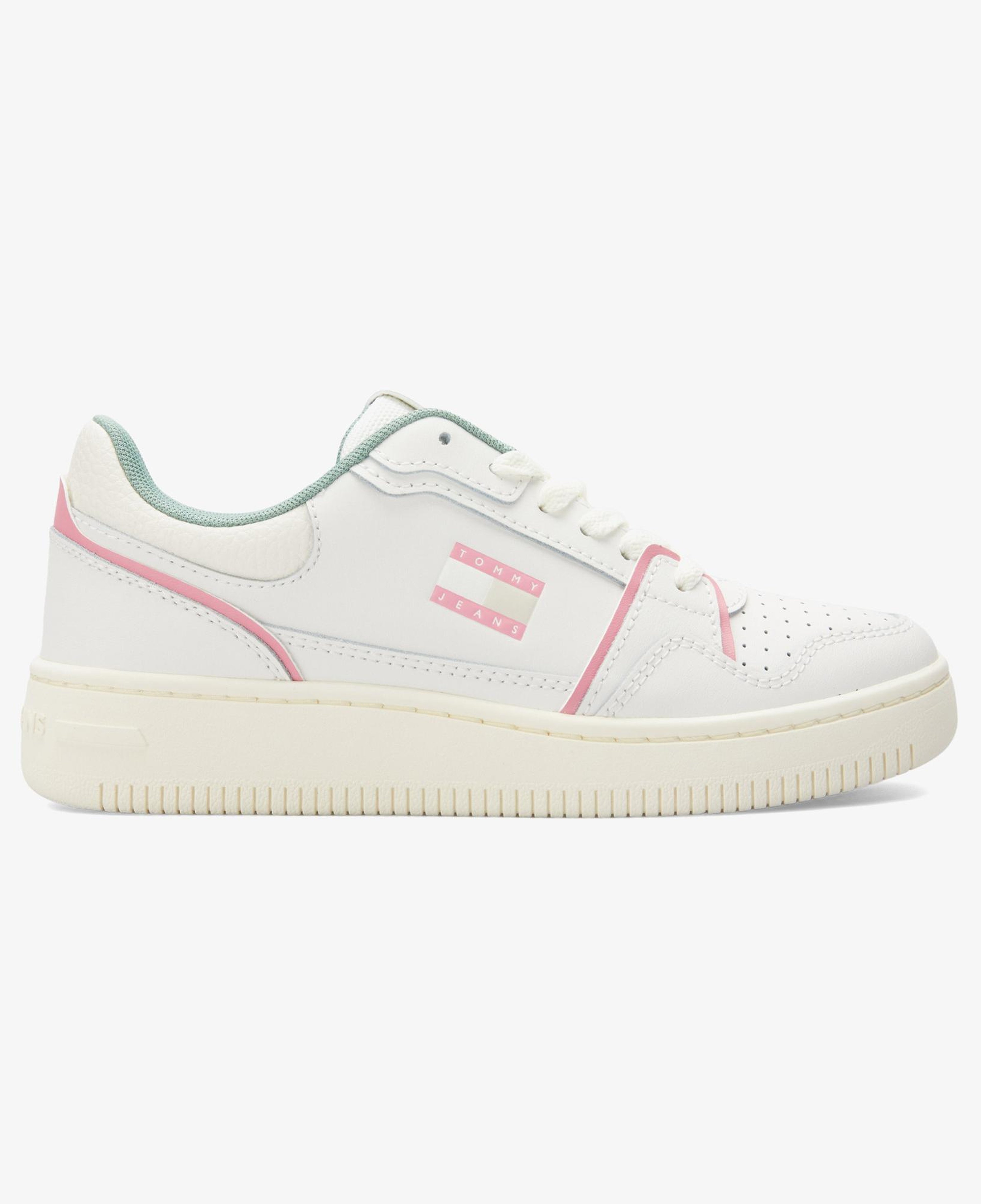Tommy Jeans Retro Basket Kadın Beyaz/Pembe/Yeşil Spor Ayakkabı