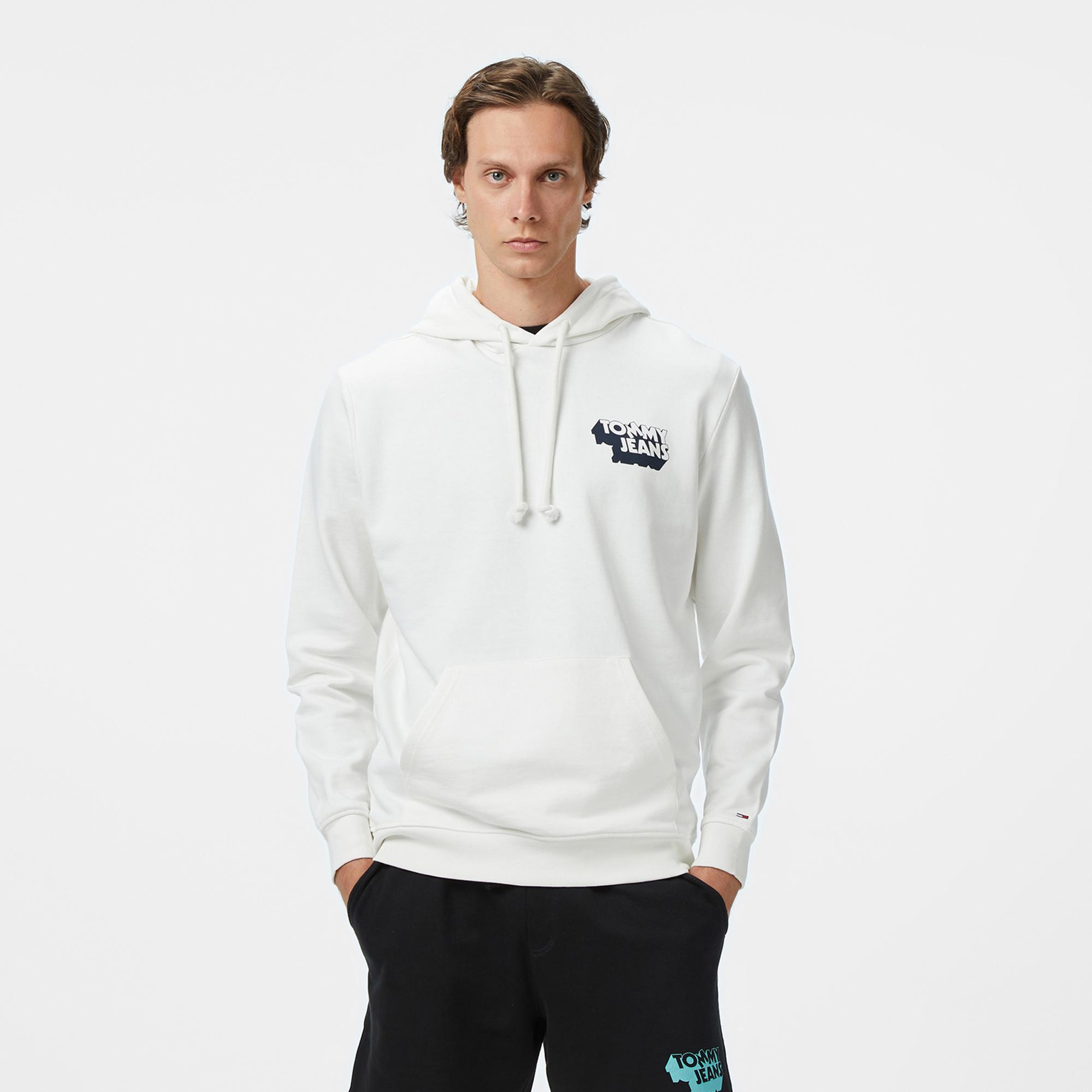 Tommy Jeans Stack Logo Erkek Beyaz Sweatshirt
