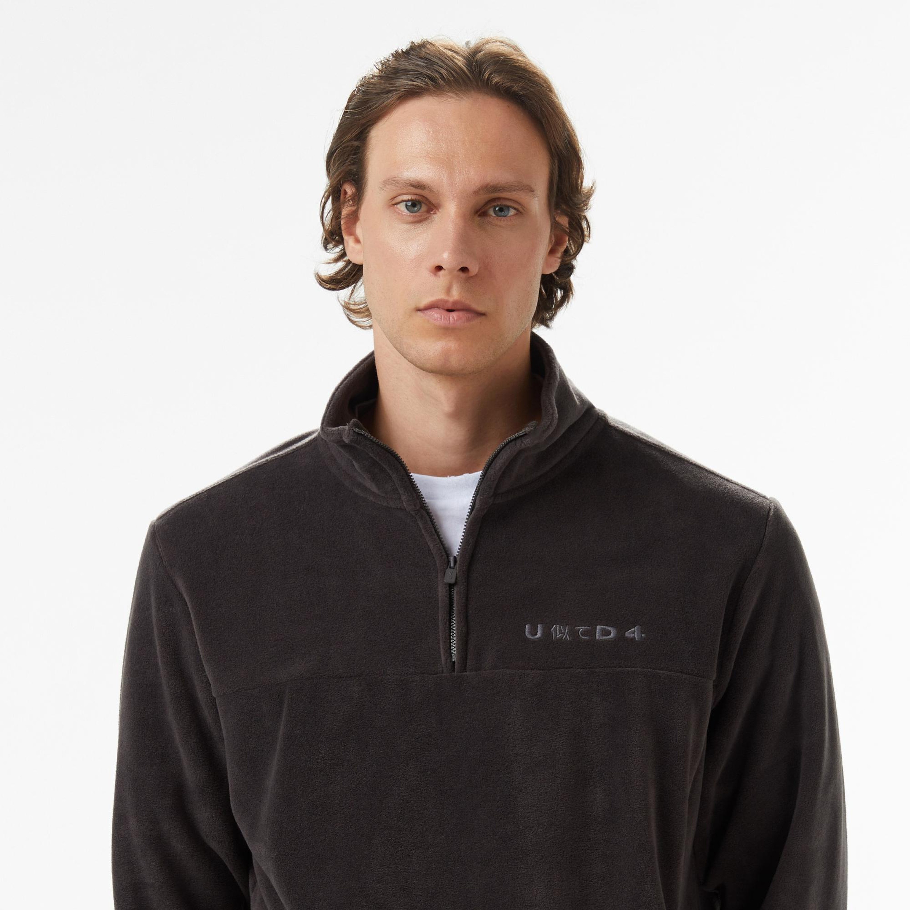 UNITED4 Erkek Gri Half Zip Sweatshirt