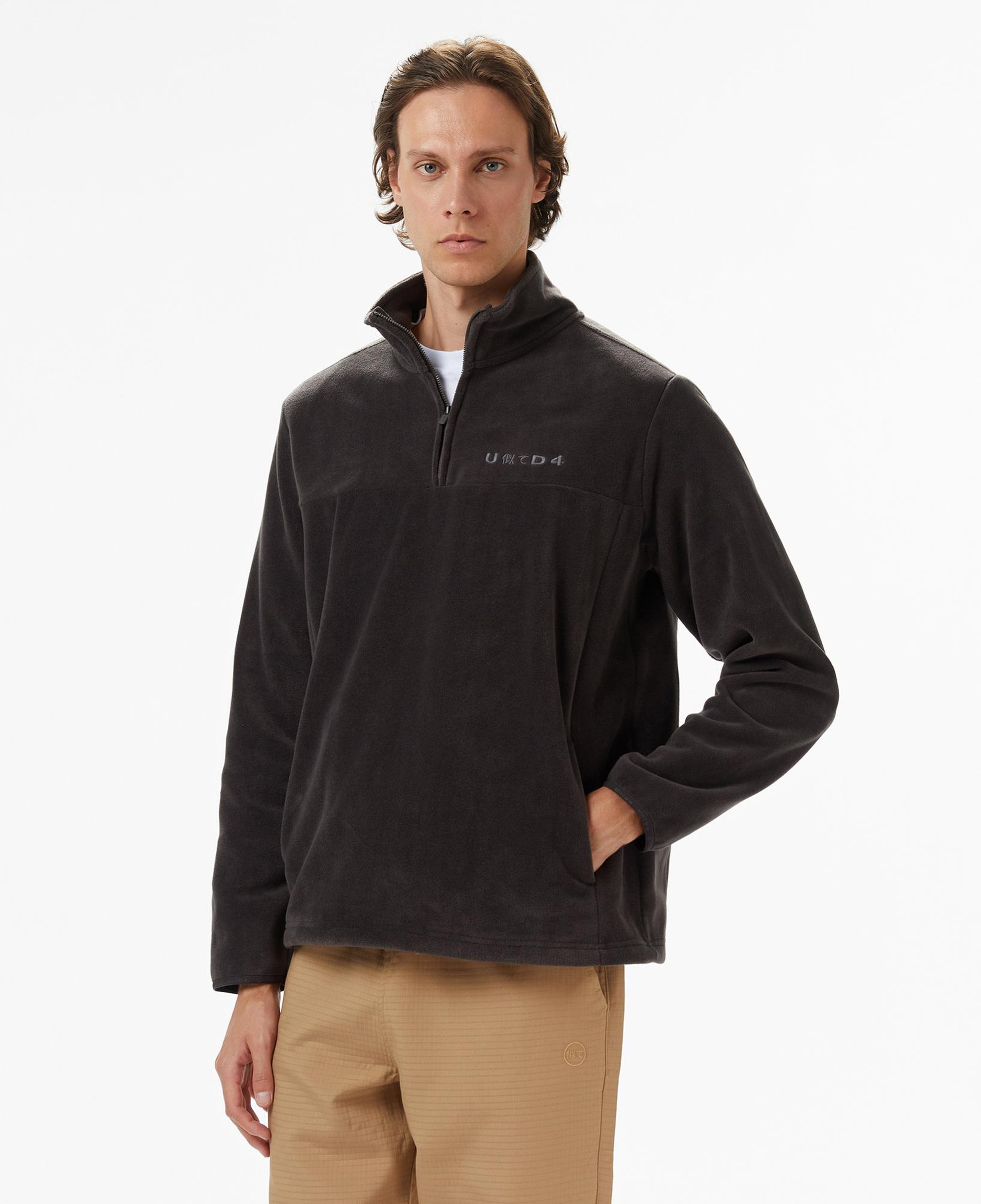 UNITED4 Erkek Gri Half Zip Sweatshirt