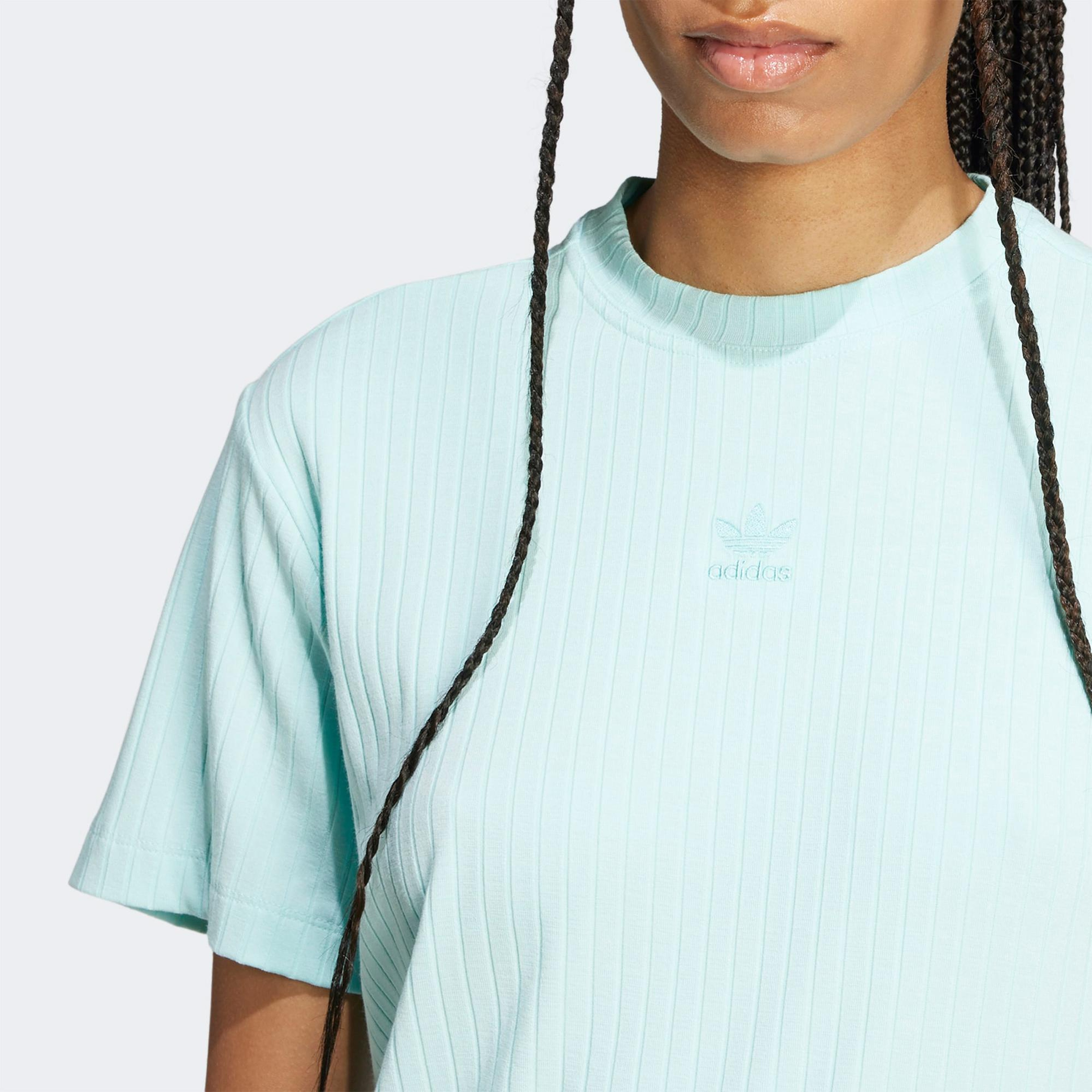adidas Essentials Wide Rib Kadın Mavi T-Shirt
