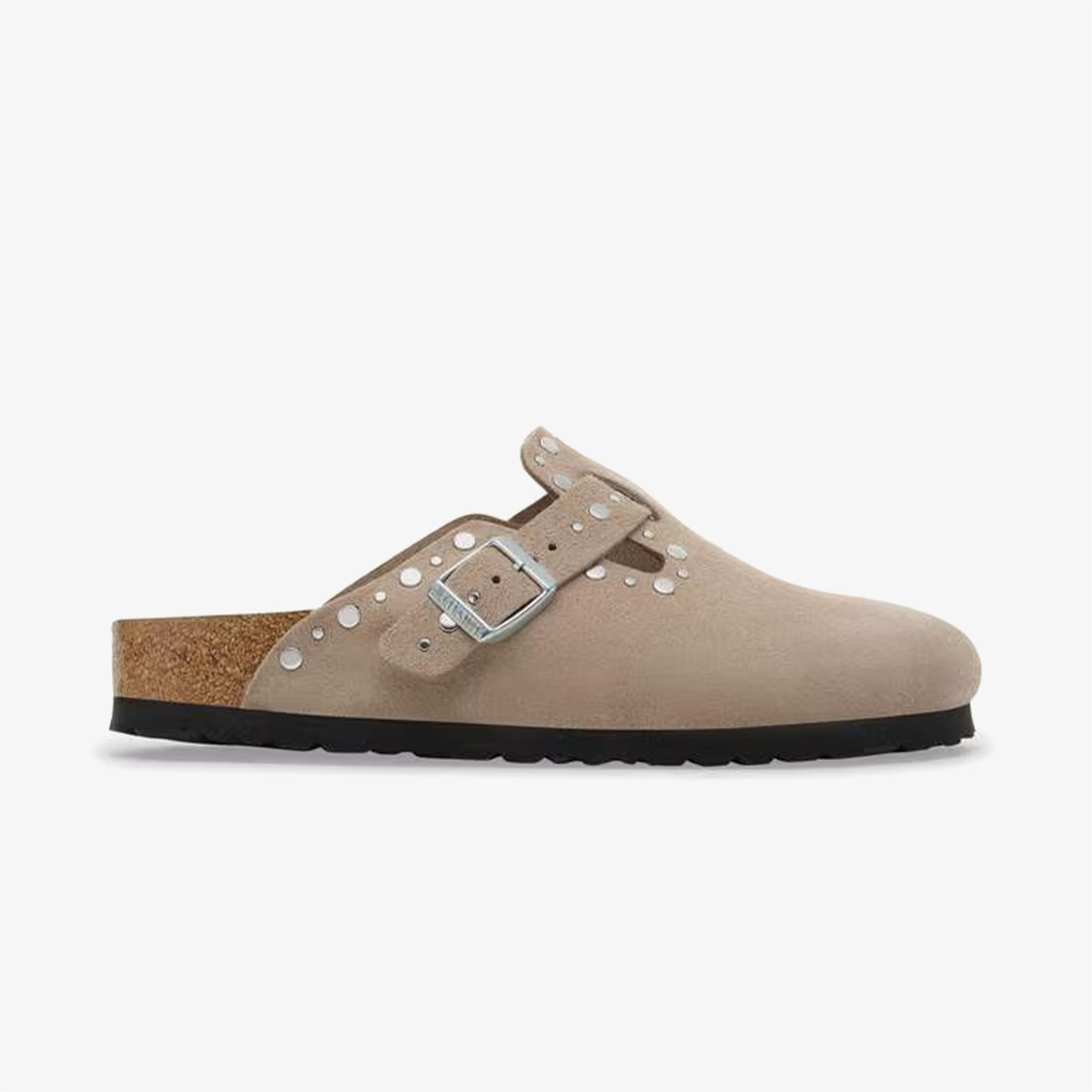 Birkenstock Boston Rivets Suede Kadın Gri Terlik