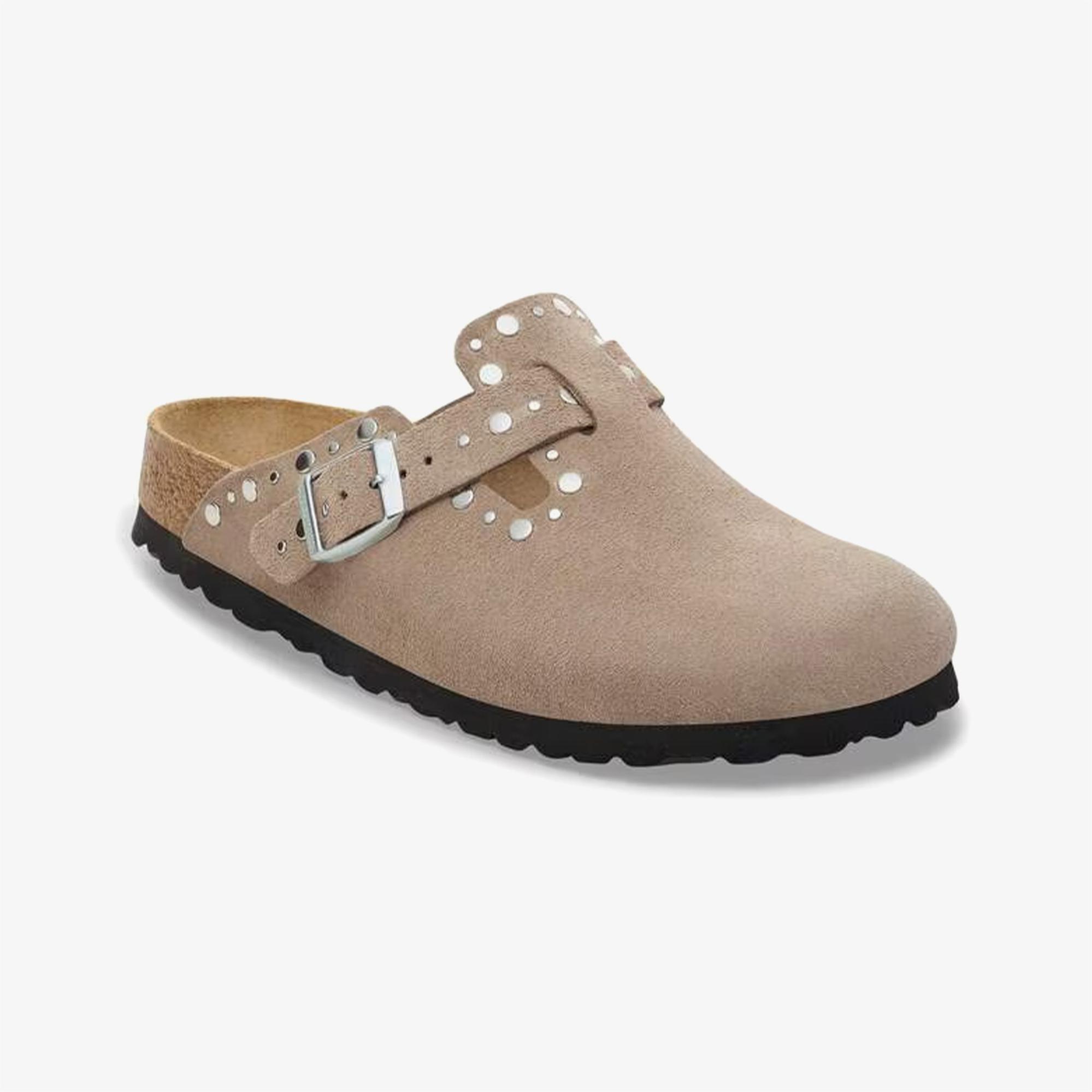 Birkenstock Boston Rivets Suede Kadın Gri Terlik