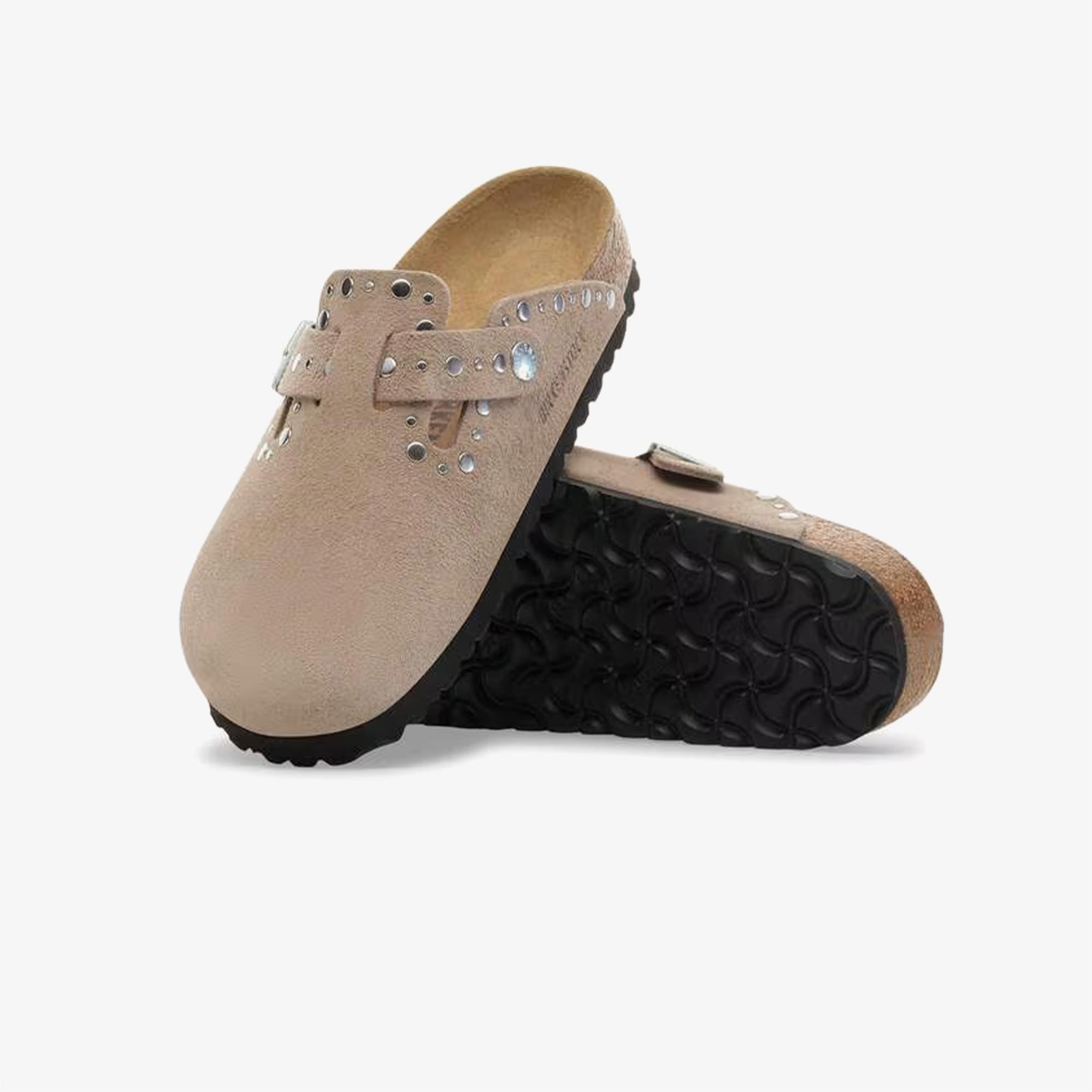 Birkenstock Boston Rivets Suede Kadın Gri Terlik