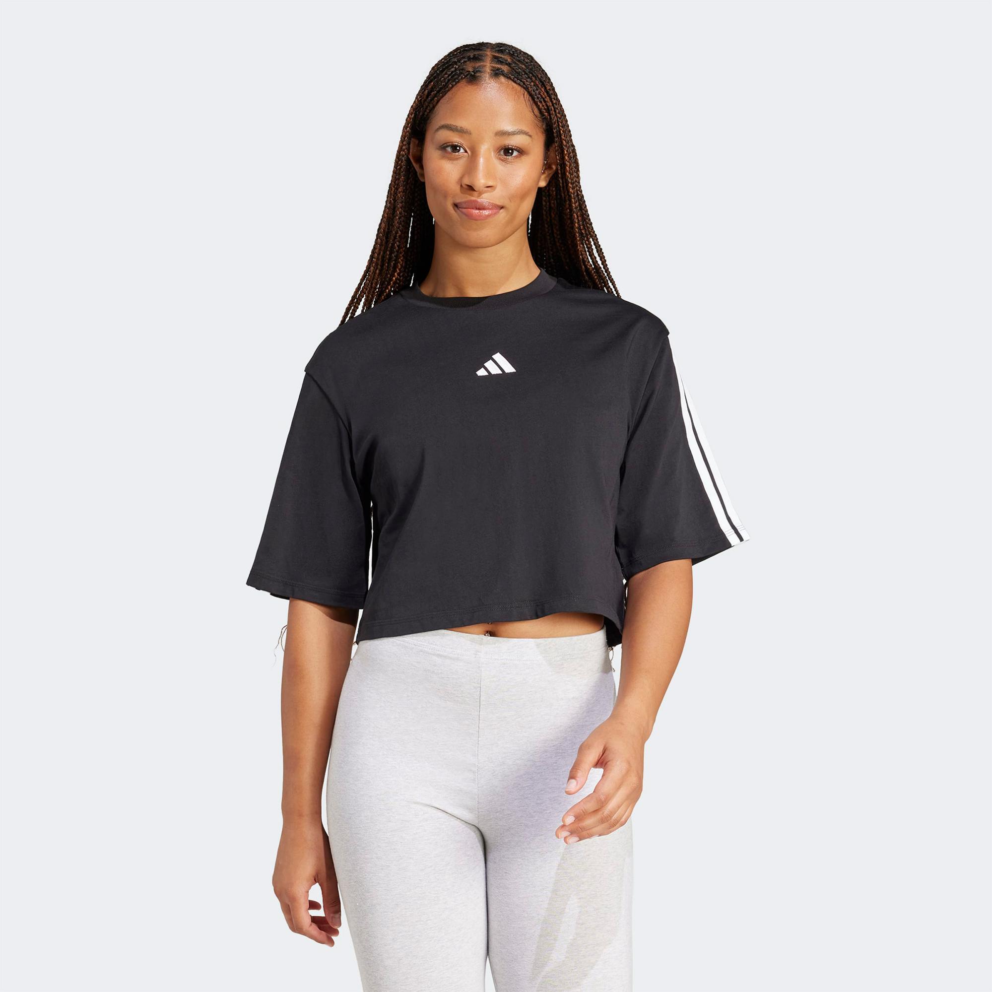 adidas Essentials 3 Stripes Kadın Siyah T-Shirt