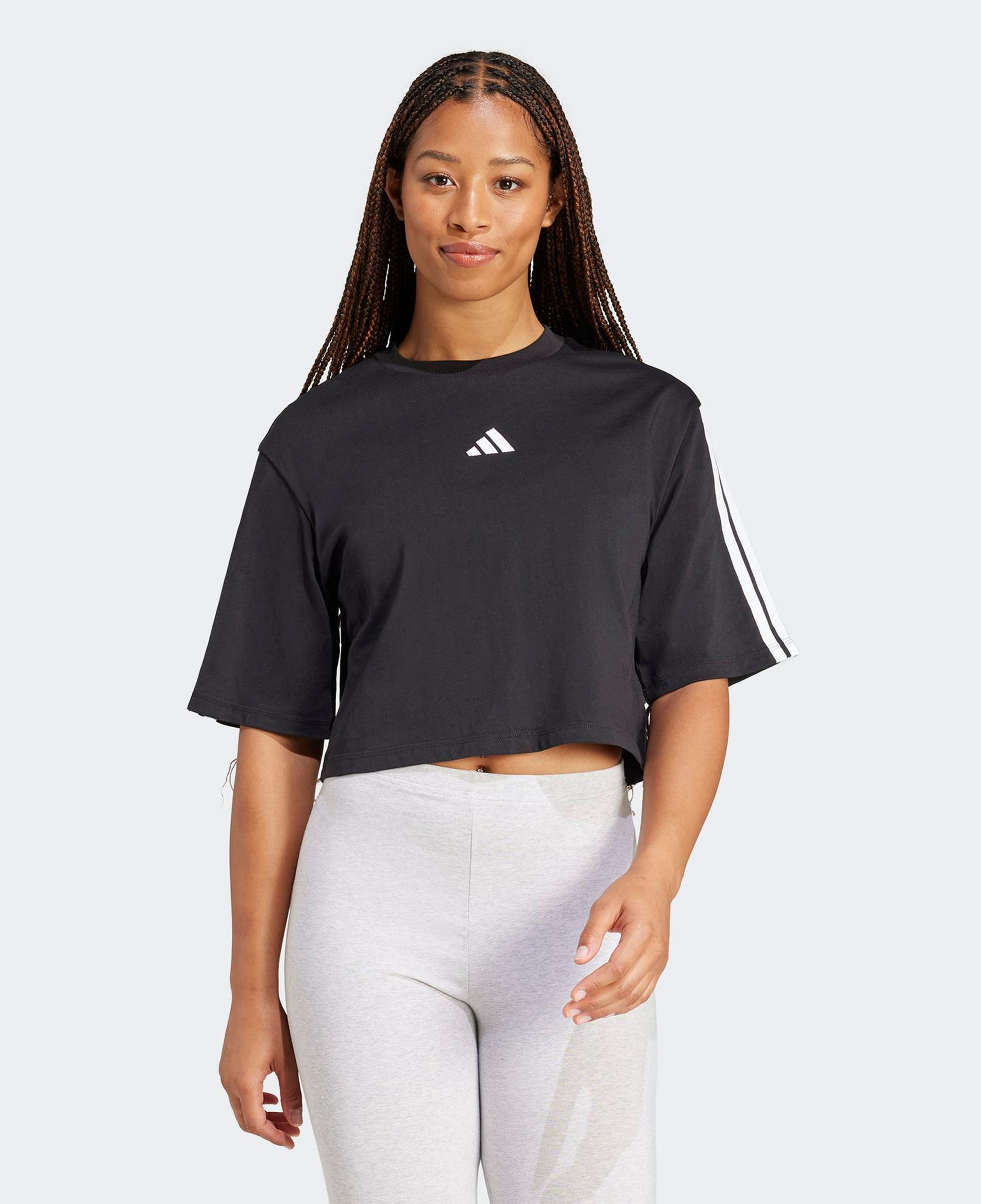 adidas Essentials 3 Stripes Kadın Siyah T-Shirt