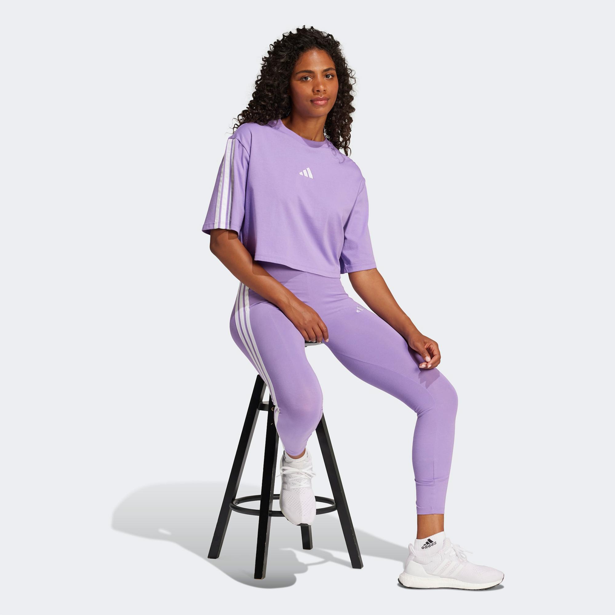 adidas Essentials 3 Stripes Cropped Kadın Mor T-Shirt