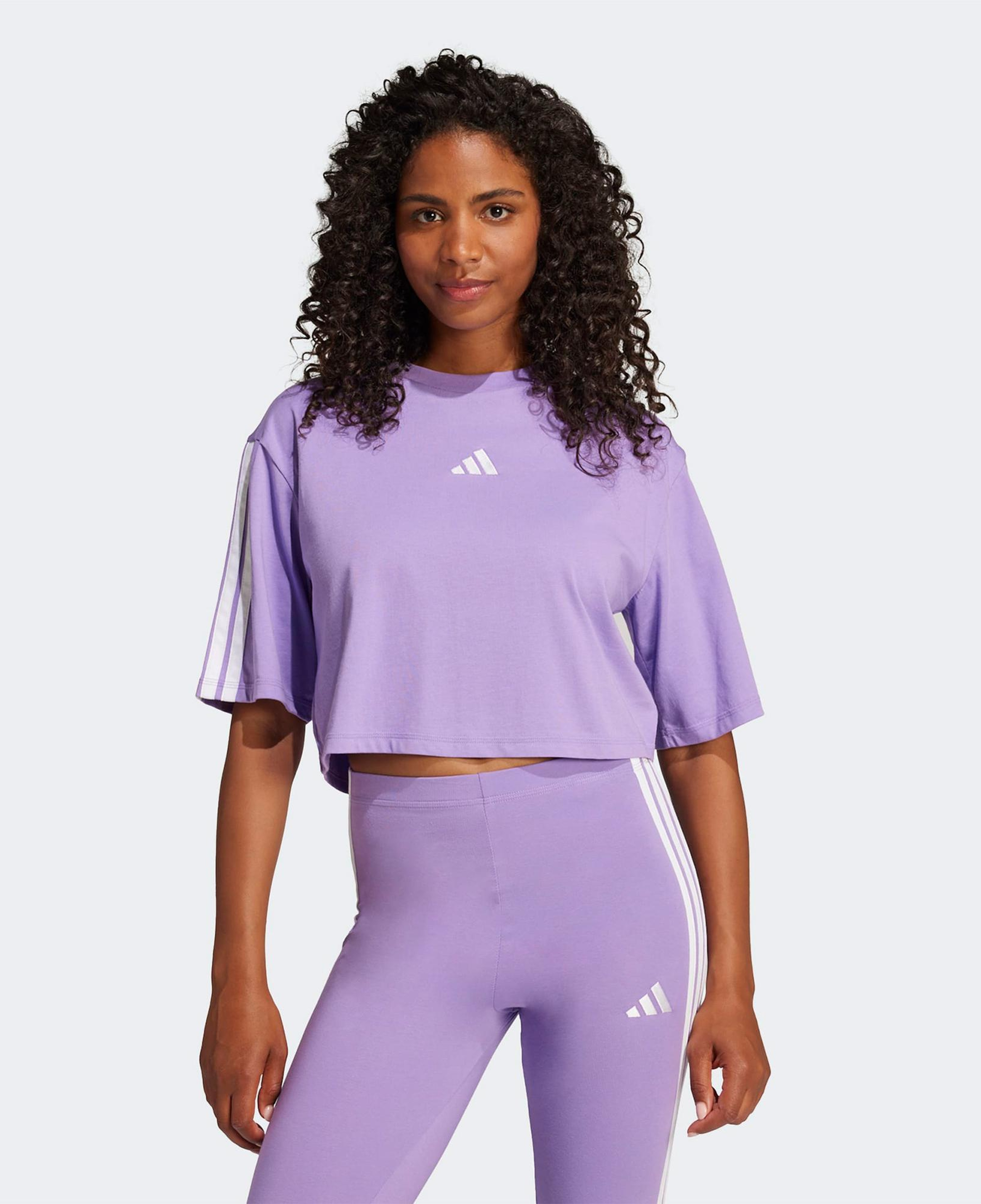 adidas Essentials 3 Stripes Cropped Kadın Mor T-Shirt