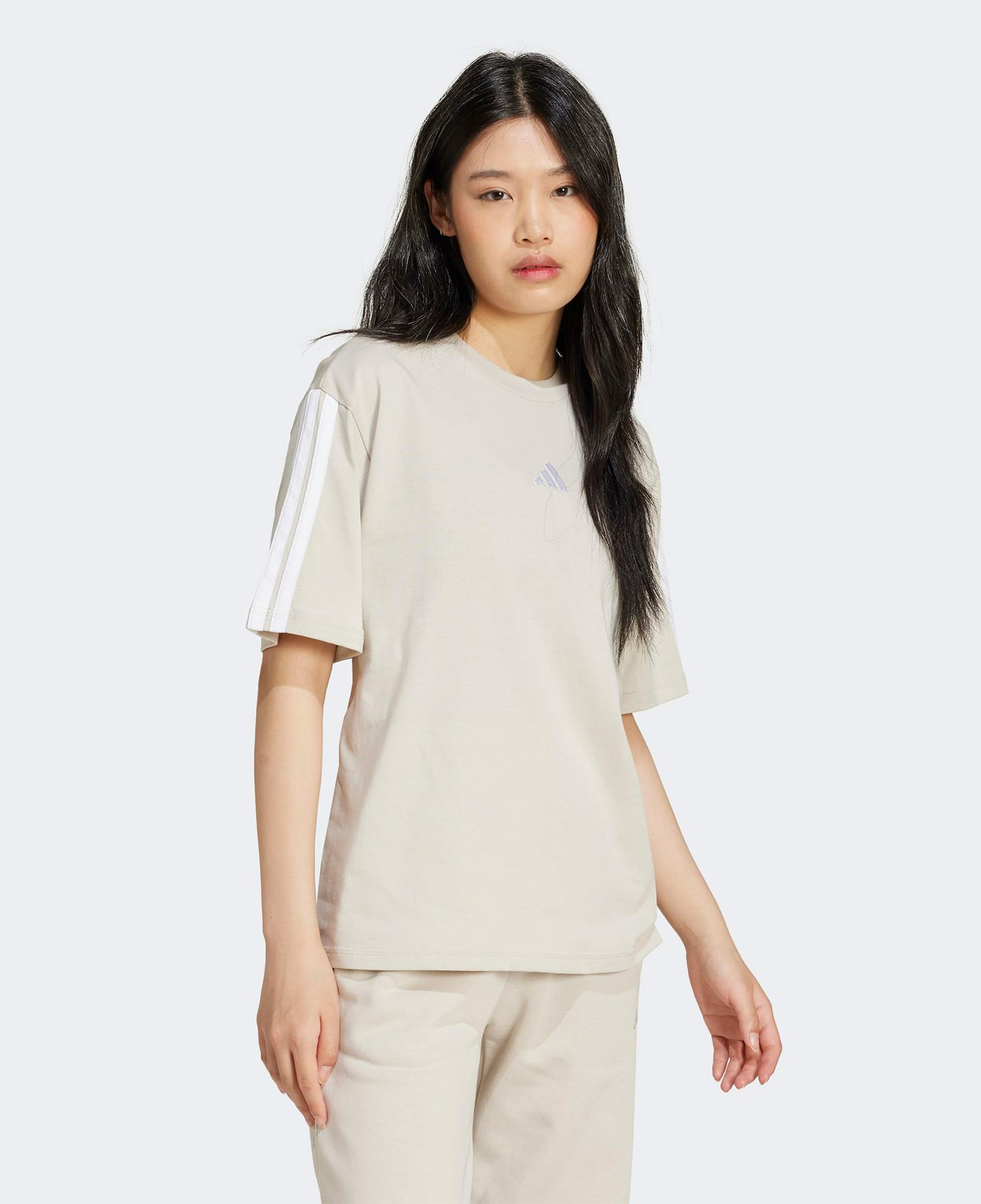 adidas Essentials 3 Stripes Kadın Bej T-Shirt