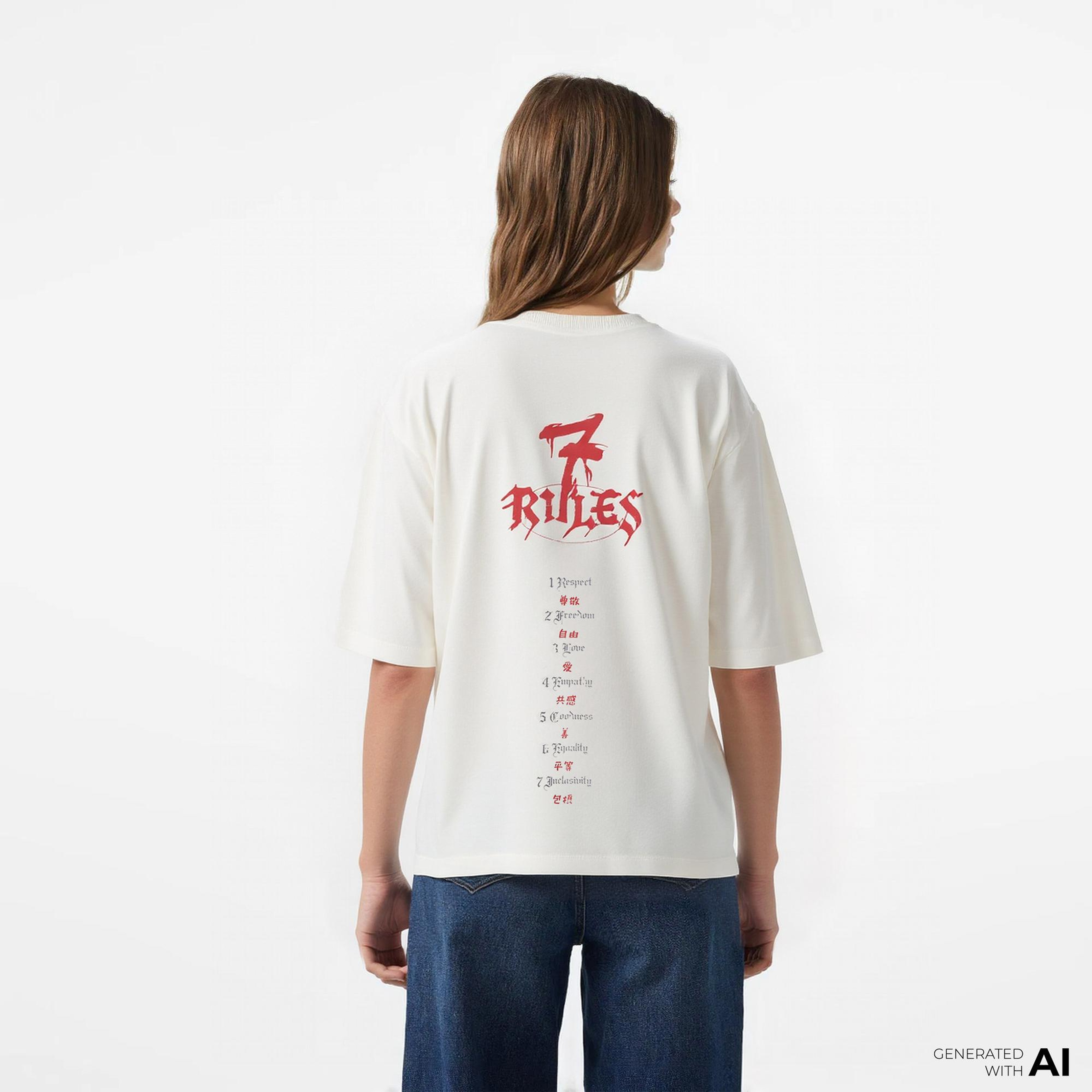 UNITED4 x Monkey Project 7 Rules Unisex Beyaz T-Shirt