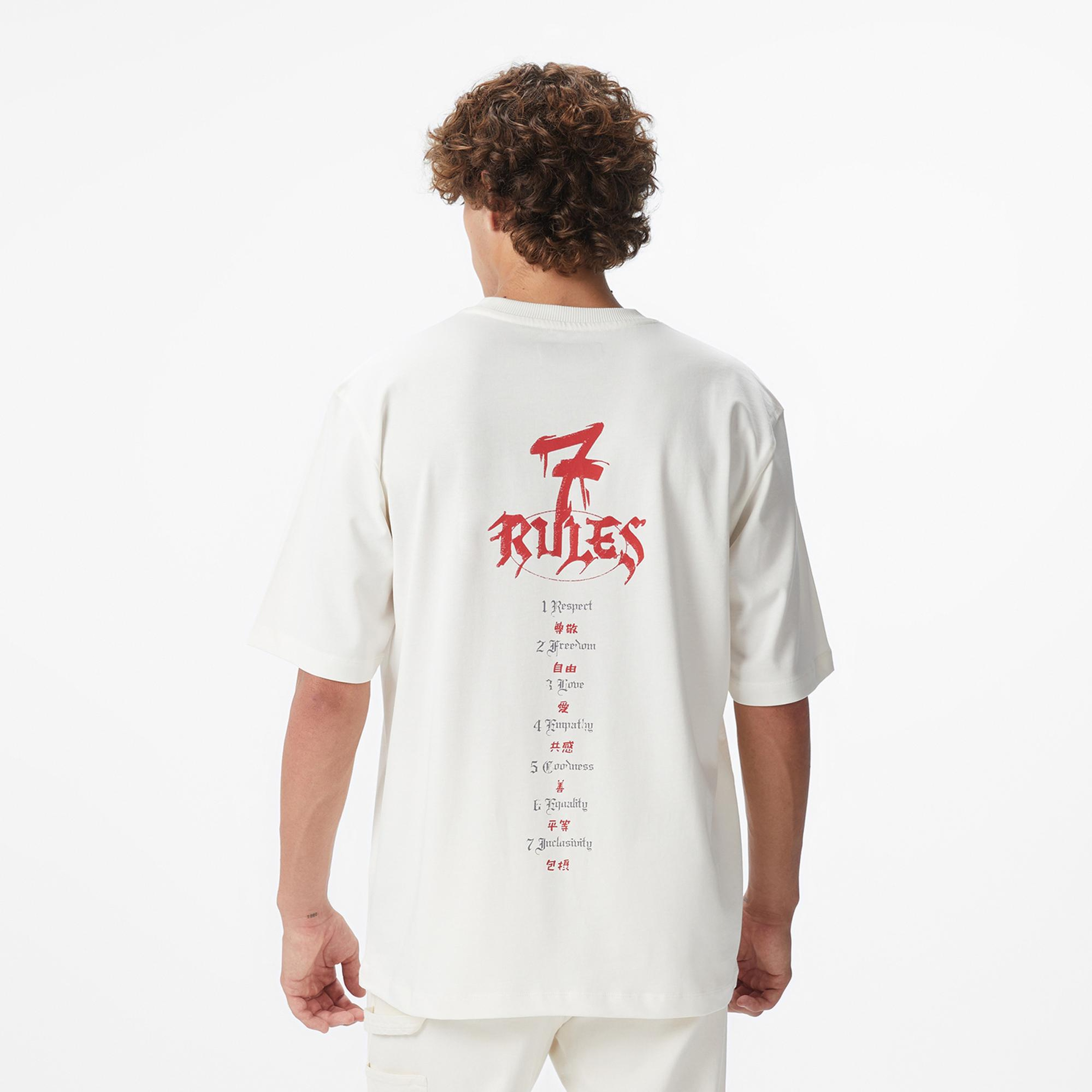 UNITED4 x Monkey Project 7 Rules Unisex Beyaz T-Shirt