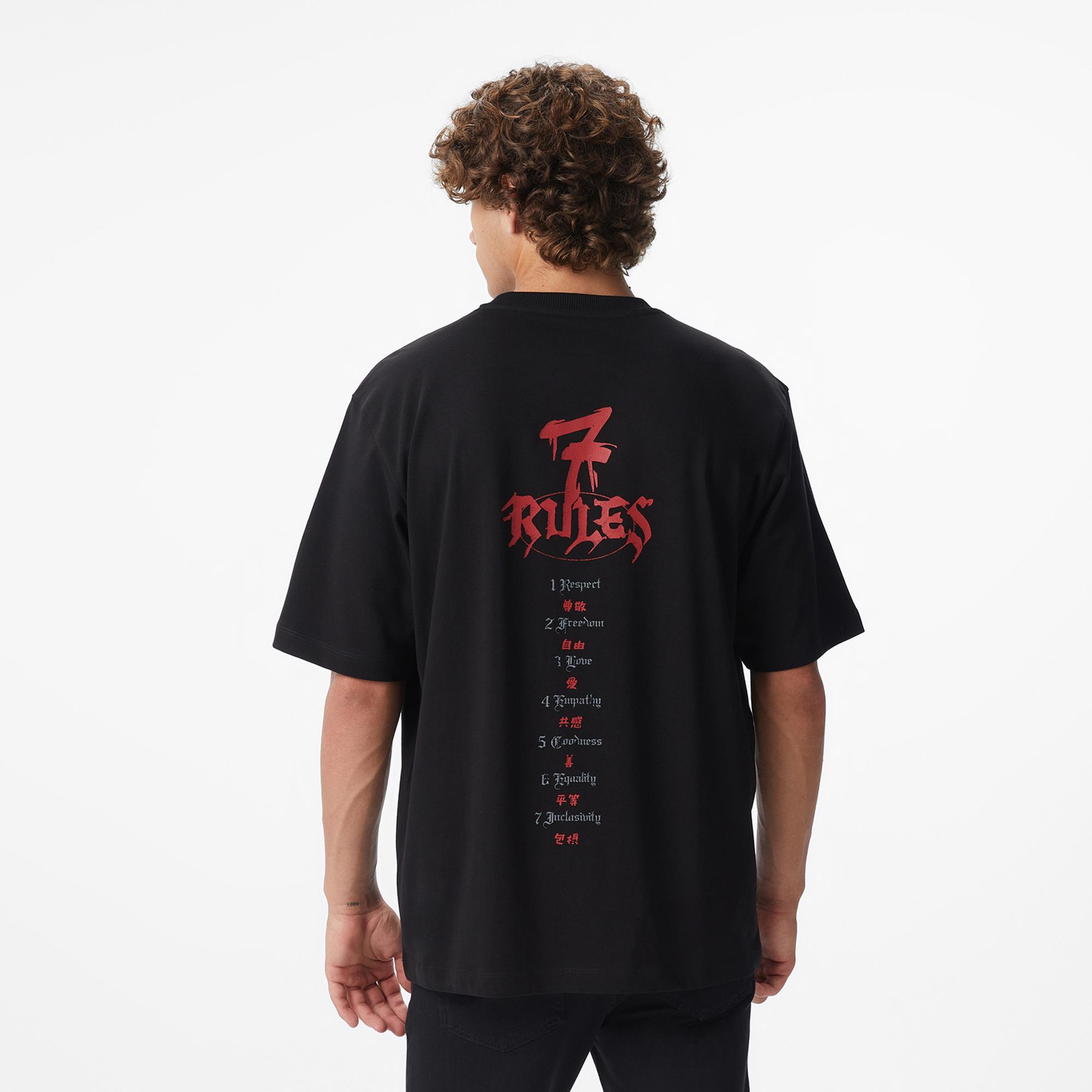 UNITED4 x Monkey Project 7 Rules Unisex Siyah T-Shirt