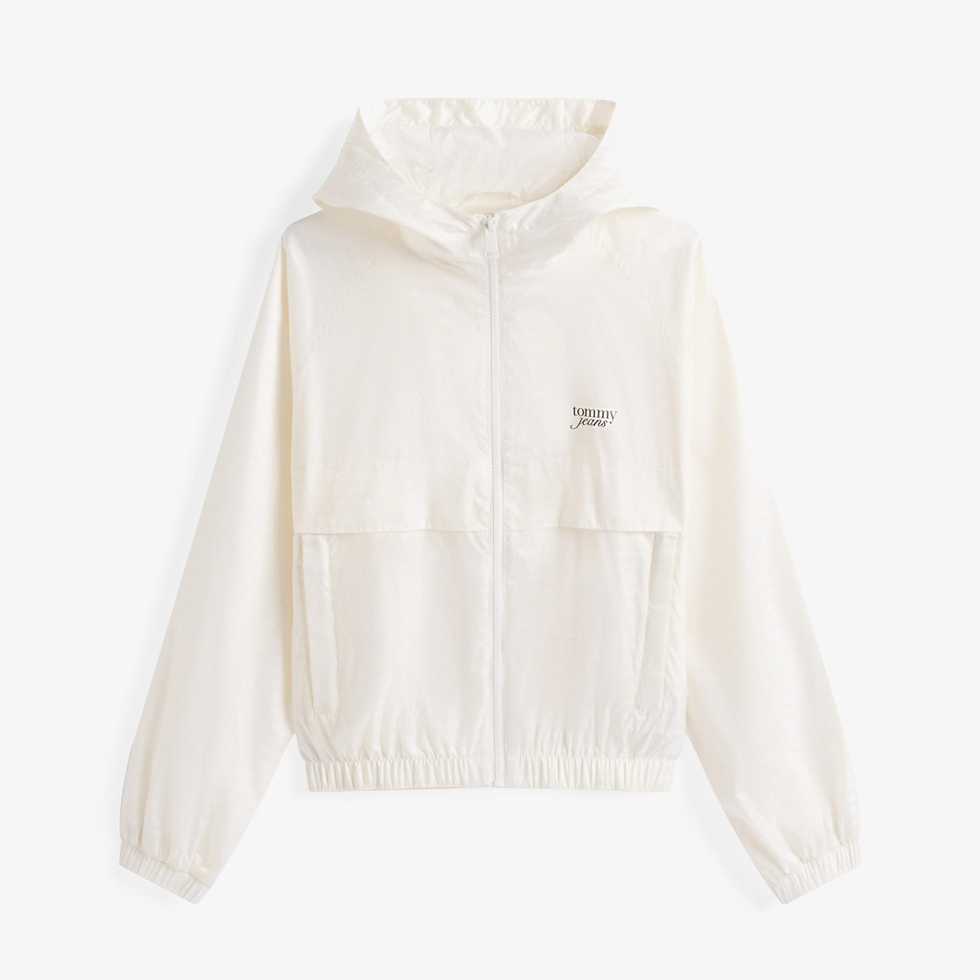 Tommy Hilfiger Repeat Logo Water Repellant Kadın Beyaz Ceket