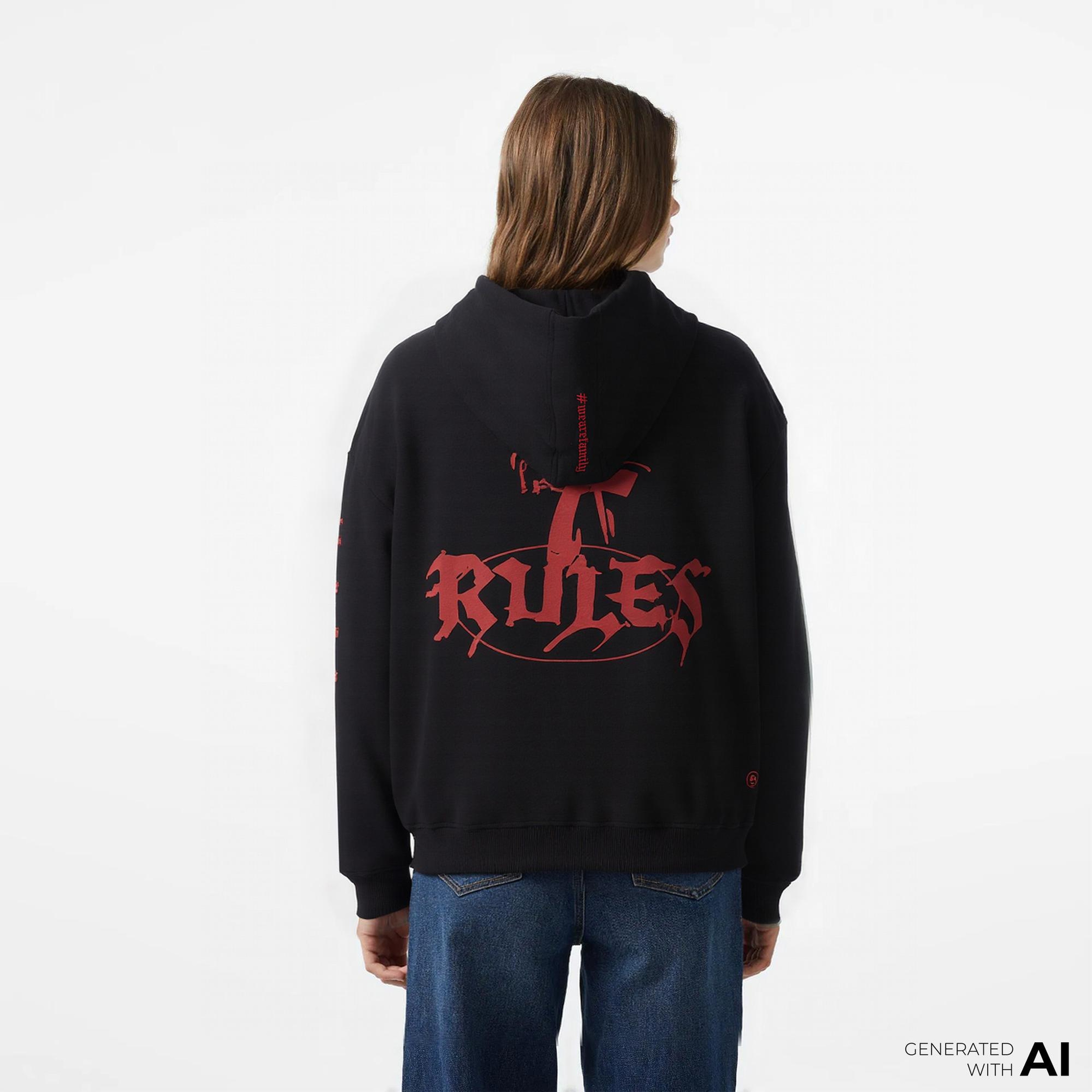 UNITED4 x Monkey Project 7 Rules Unisex Siyah Sweatshirt