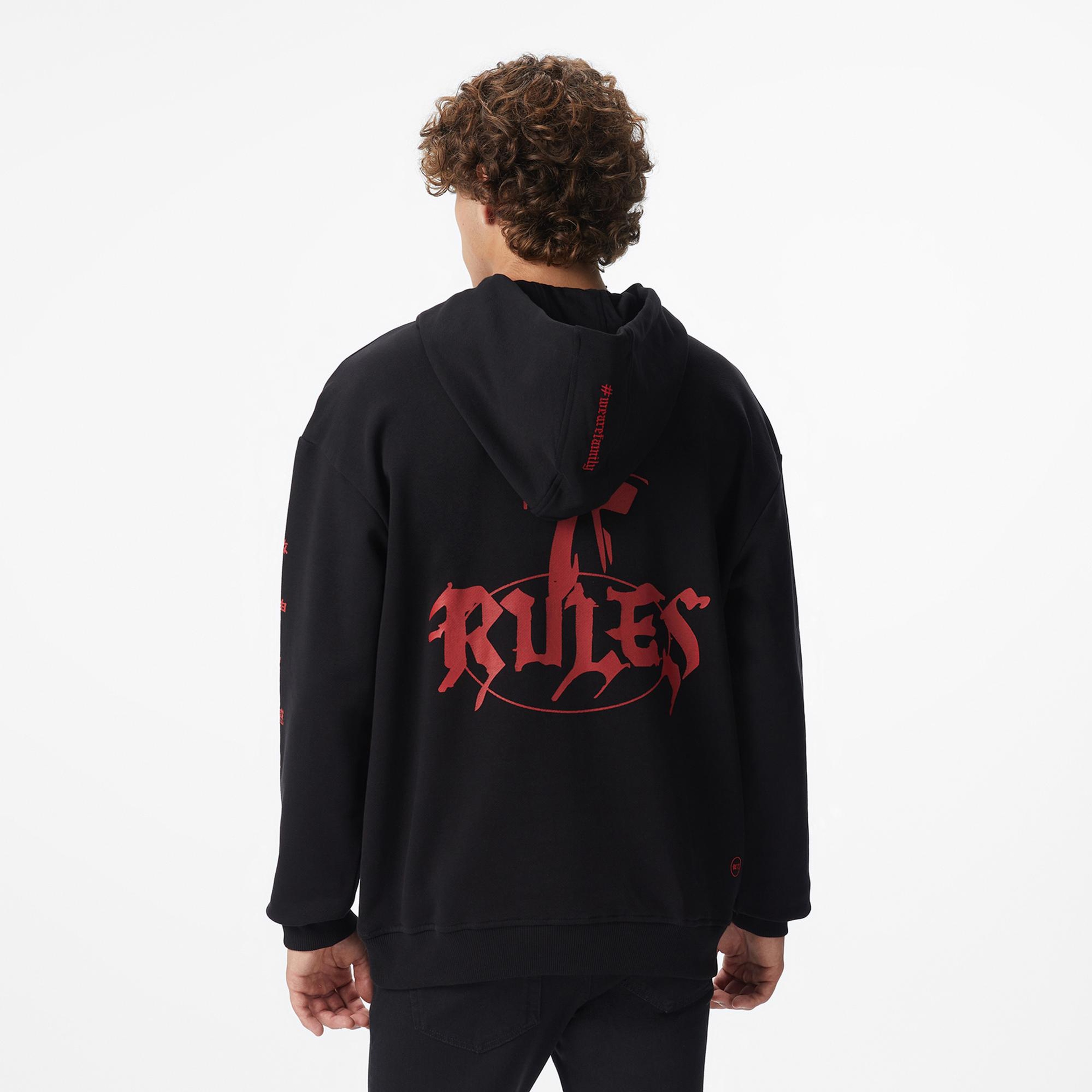 UNITED4 x Monkey Project 7 Rules Unisex Siyah Sweatshirt