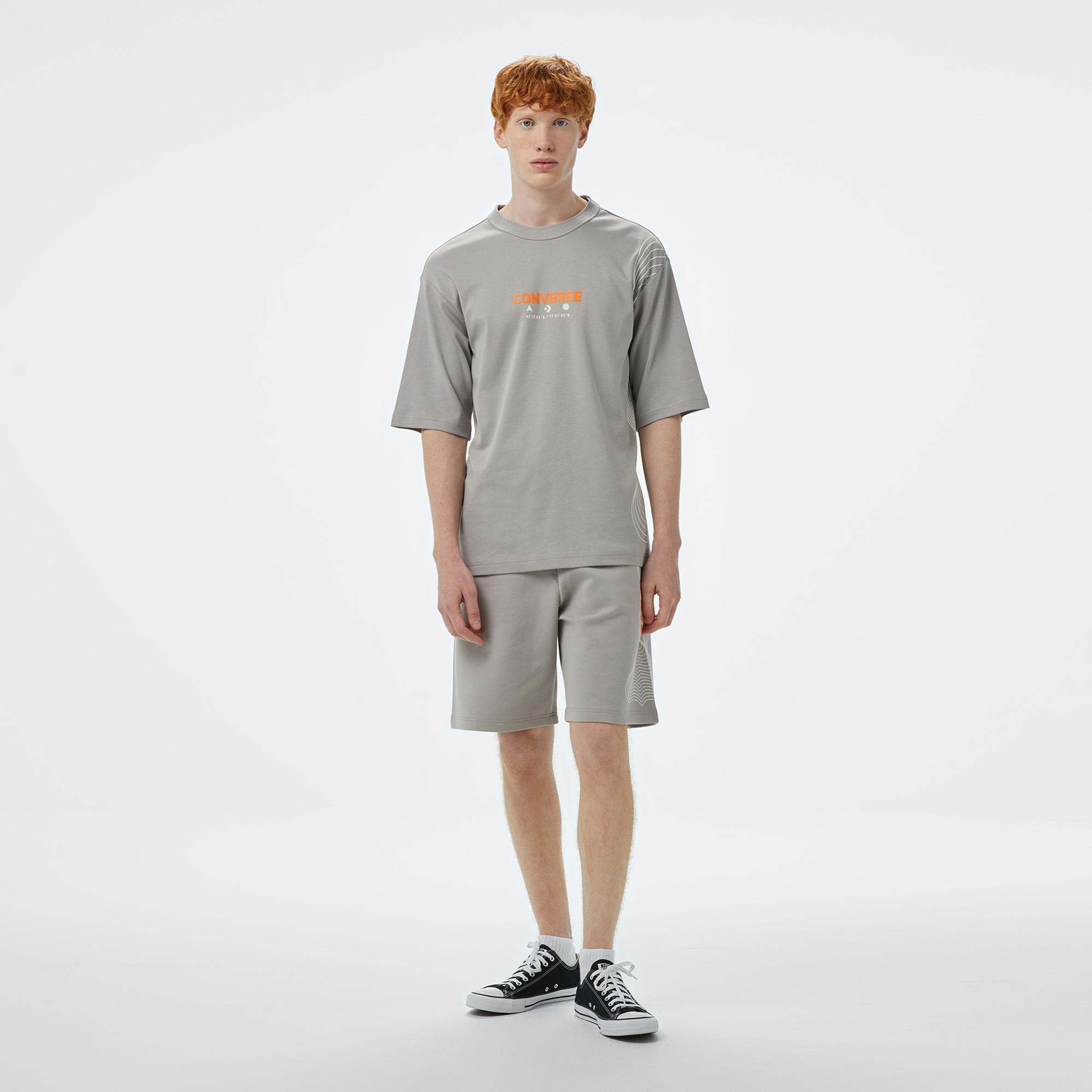 Converse Star Chevron Baskılı Oversize Fit Erkek Gri T-Shirt