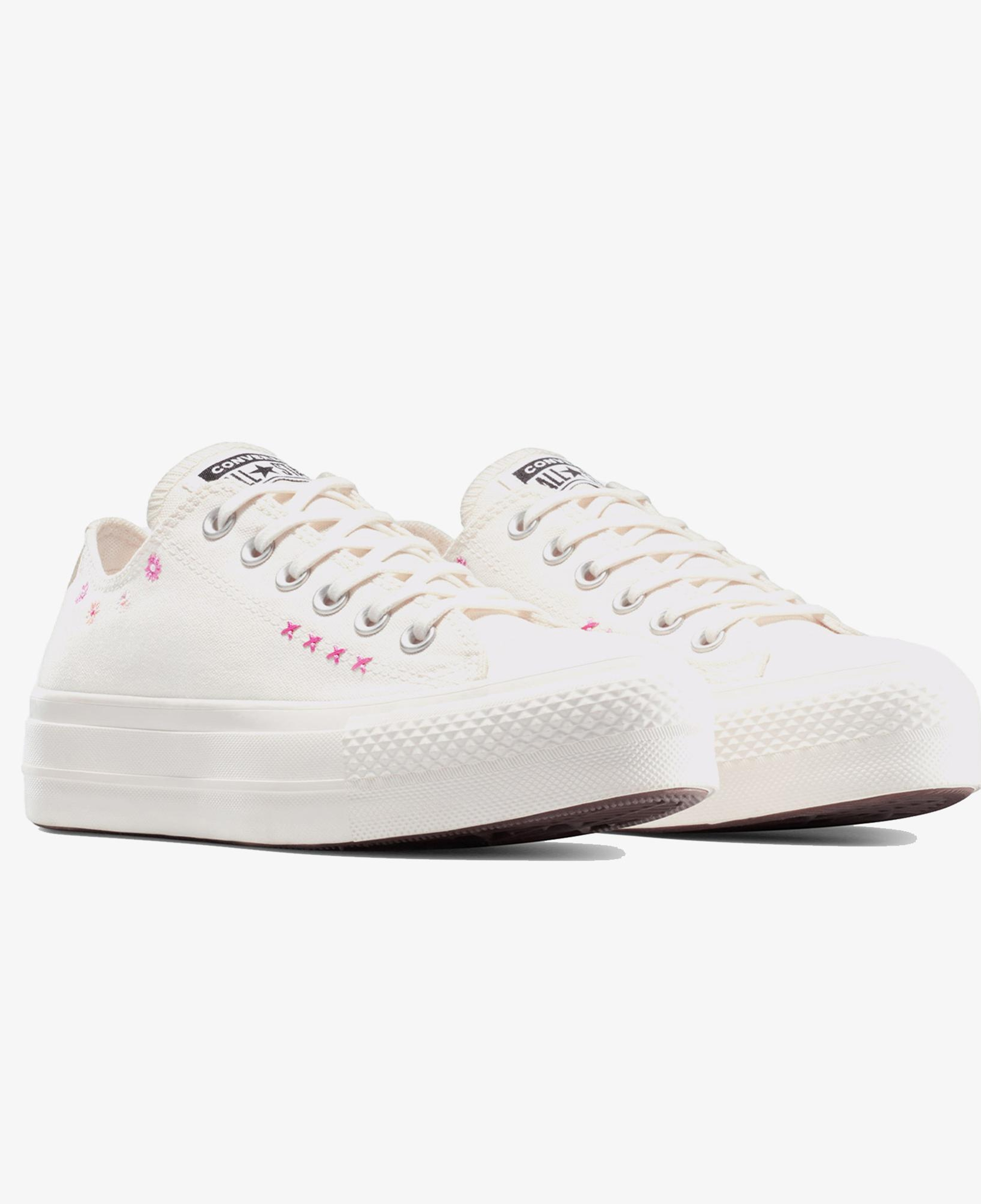 Convese Chuck Taylor All Star Lift Floral Embroidery Low Top Unisex Krem Sneaker