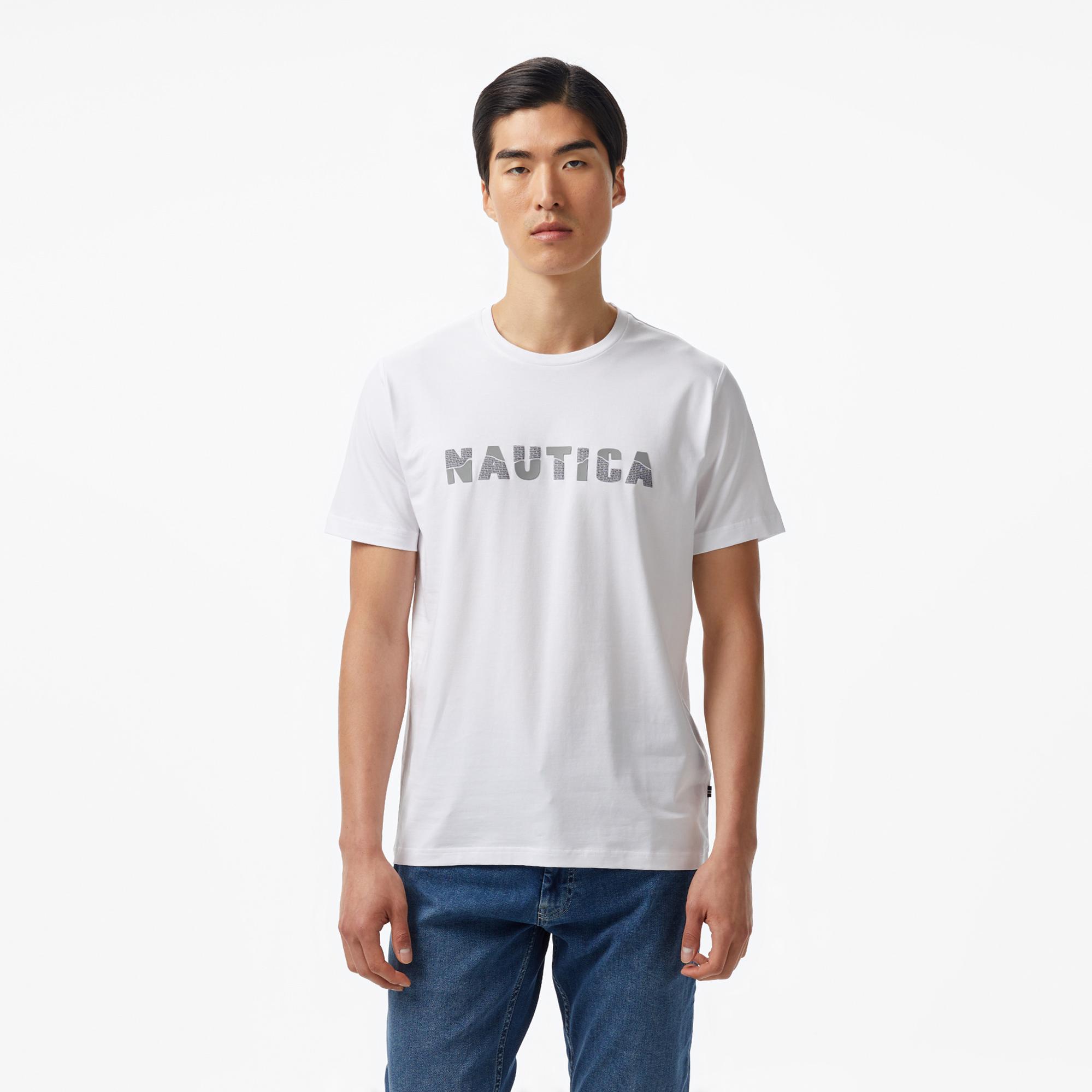 Nautica Erkek Beyaz Regular Fit Baskılı T-Shirt