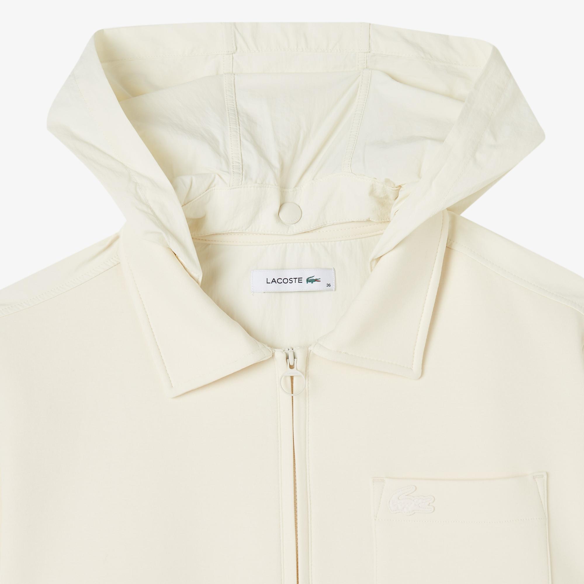 Lacoste Kadın Relaxed Fit Kapüşonlu Beyaz Ceket