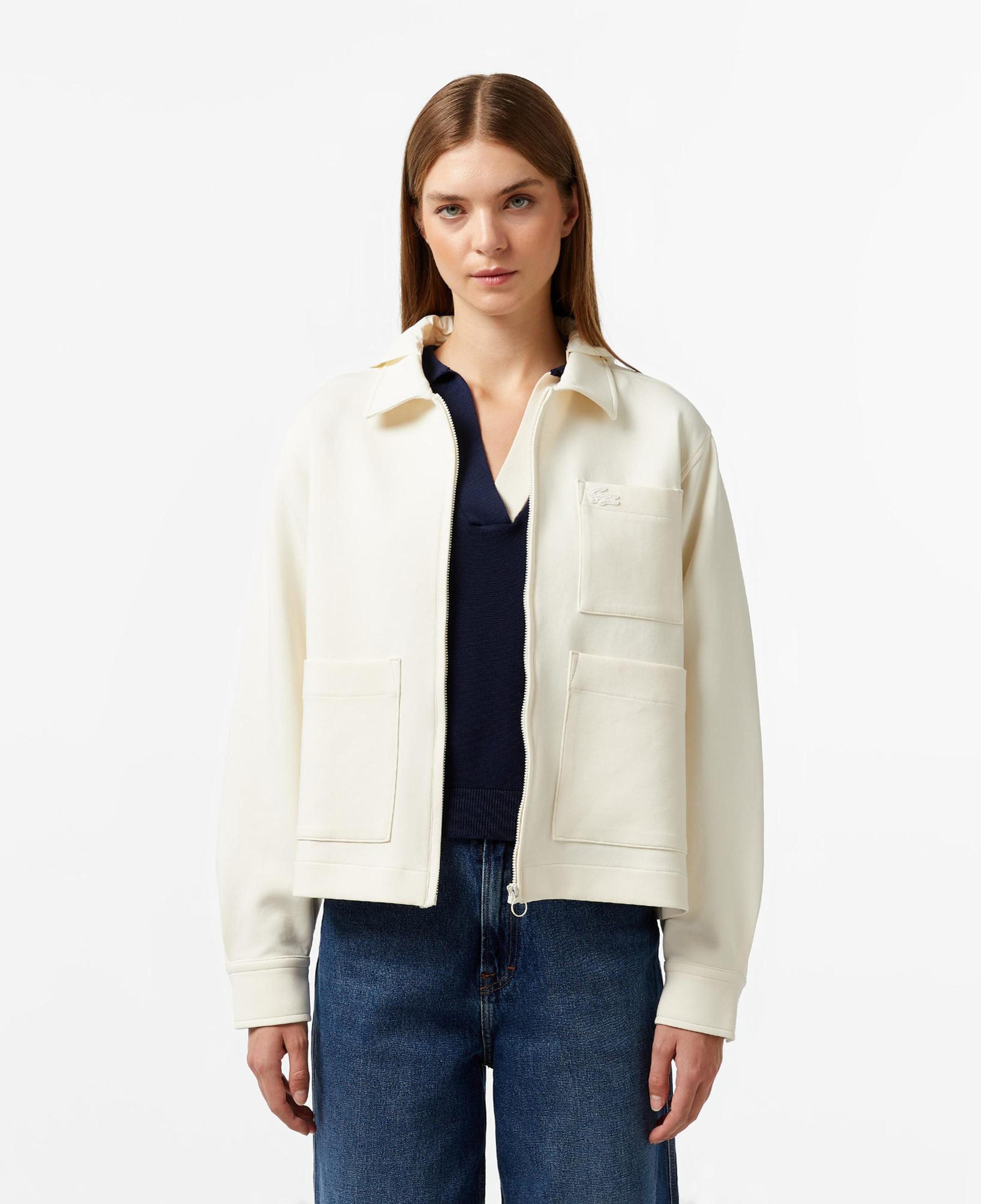 Lacoste Kadın Relaxed Fit Kapüşonlu Beyaz Ceket