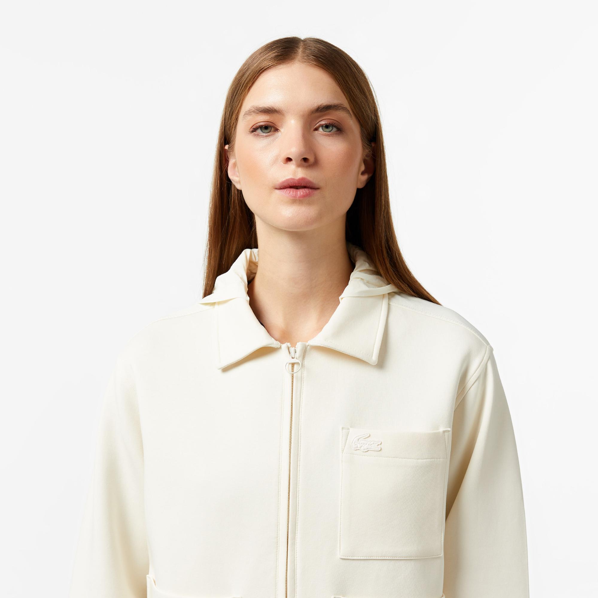 Lacoste Kadın Relaxed Fit Kapüşonlu Beyaz Ceket