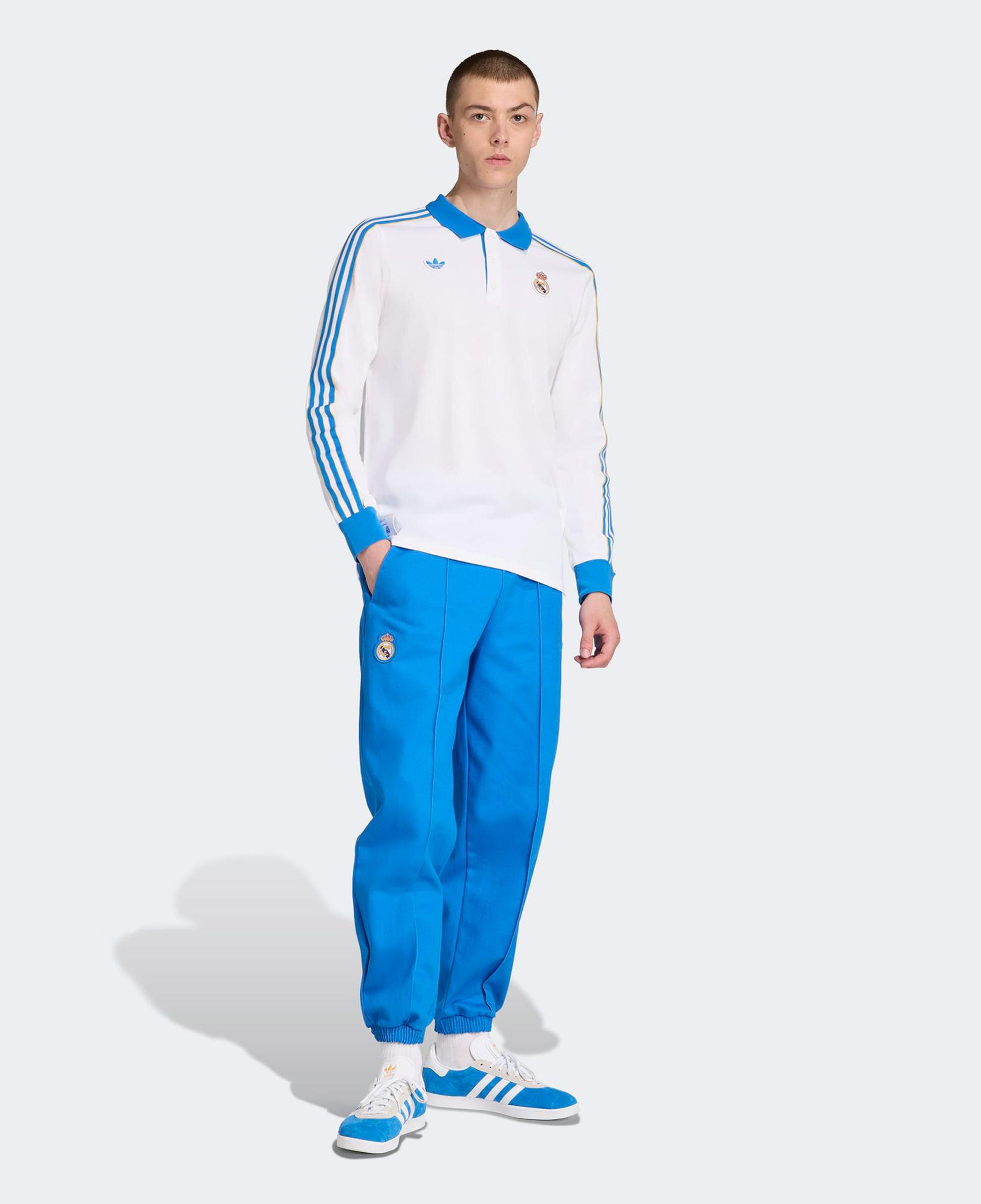 adidas Real Madrid Terrace Icons Erkek Beyaz/Mavi Polo T-Shirt