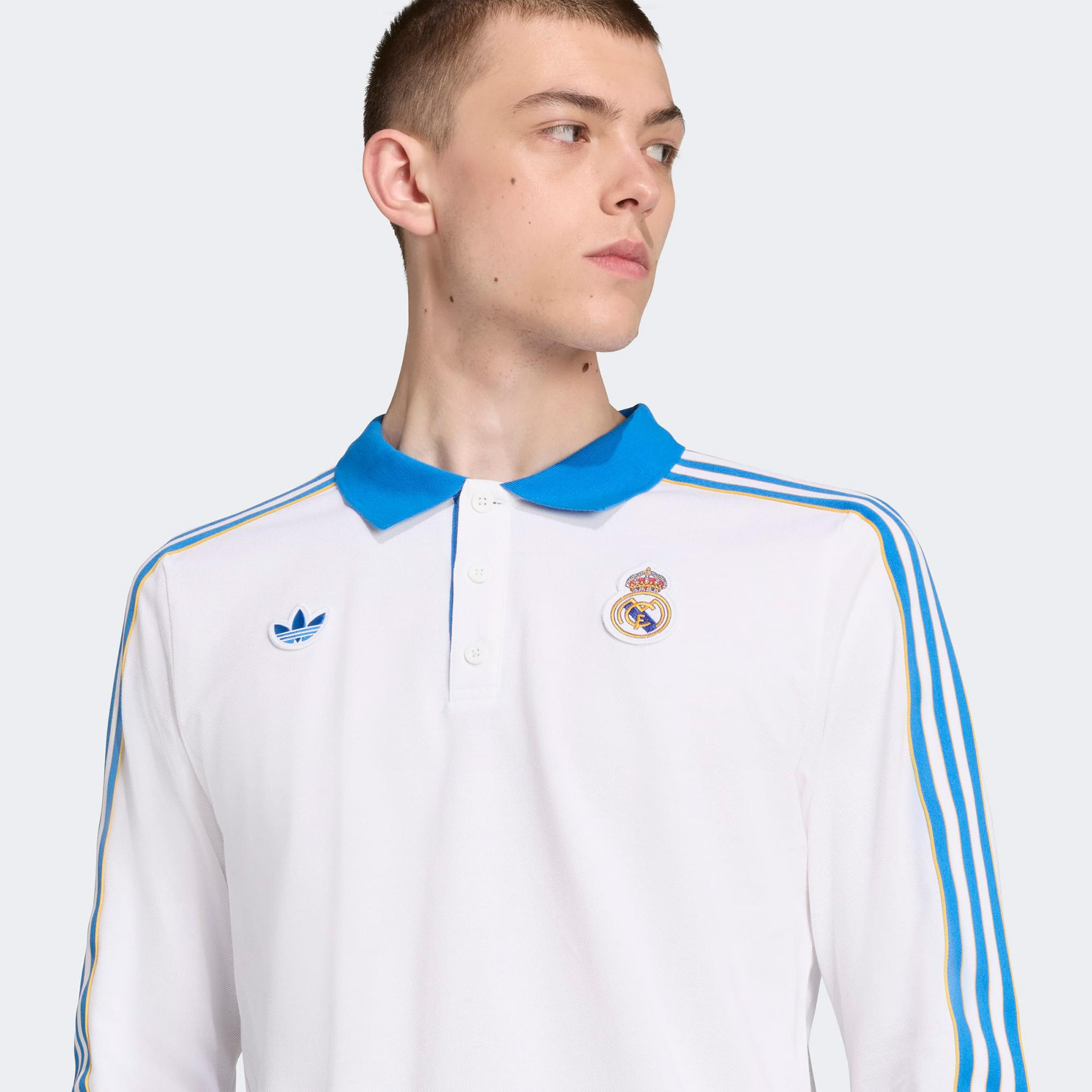 adidas Real Madrid Terrace Icons Erkek Beyaz/Mavi Polo T-Shirt