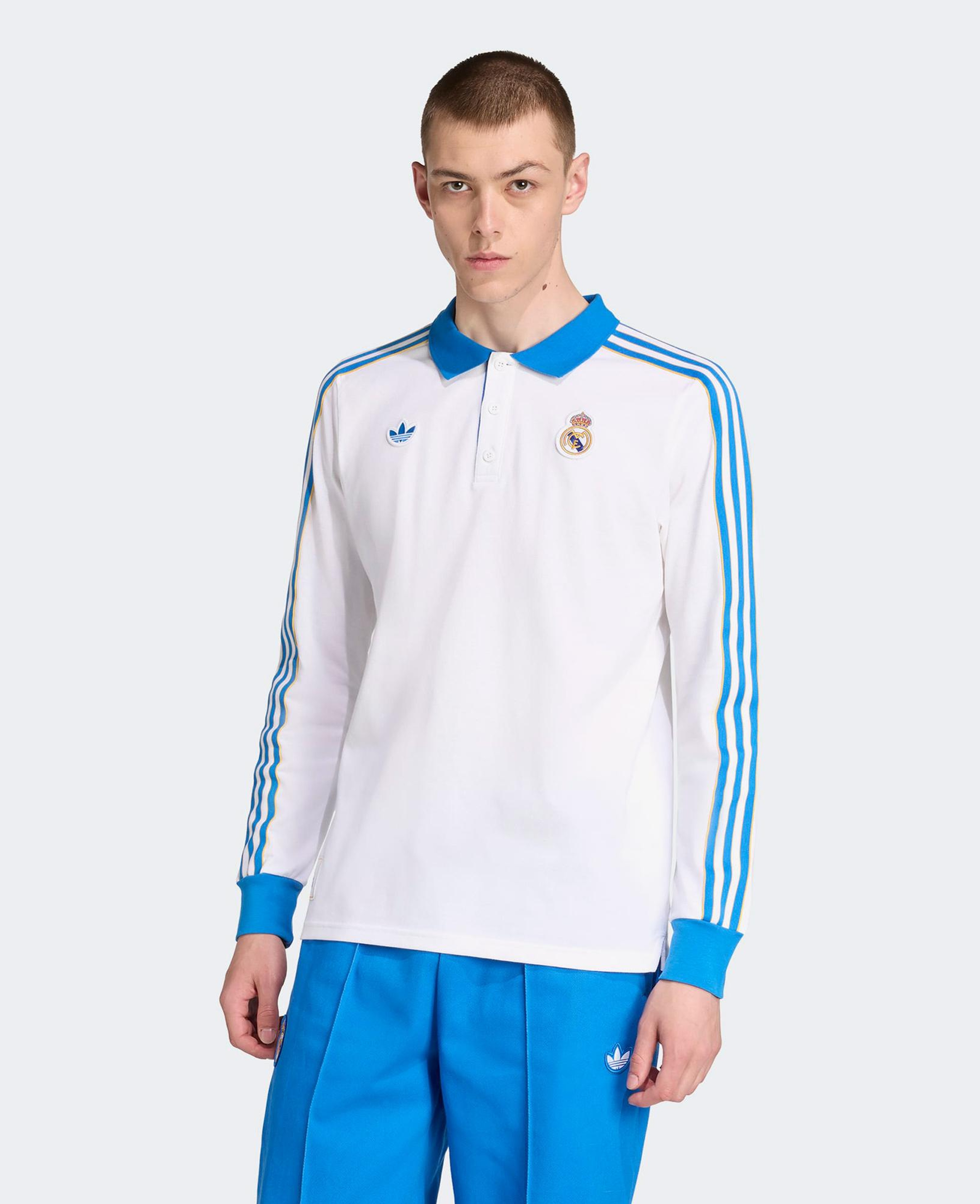 adidas Real Madrid Terrace Icons Erkek Beyaz/Mavi Polo T-Shirt