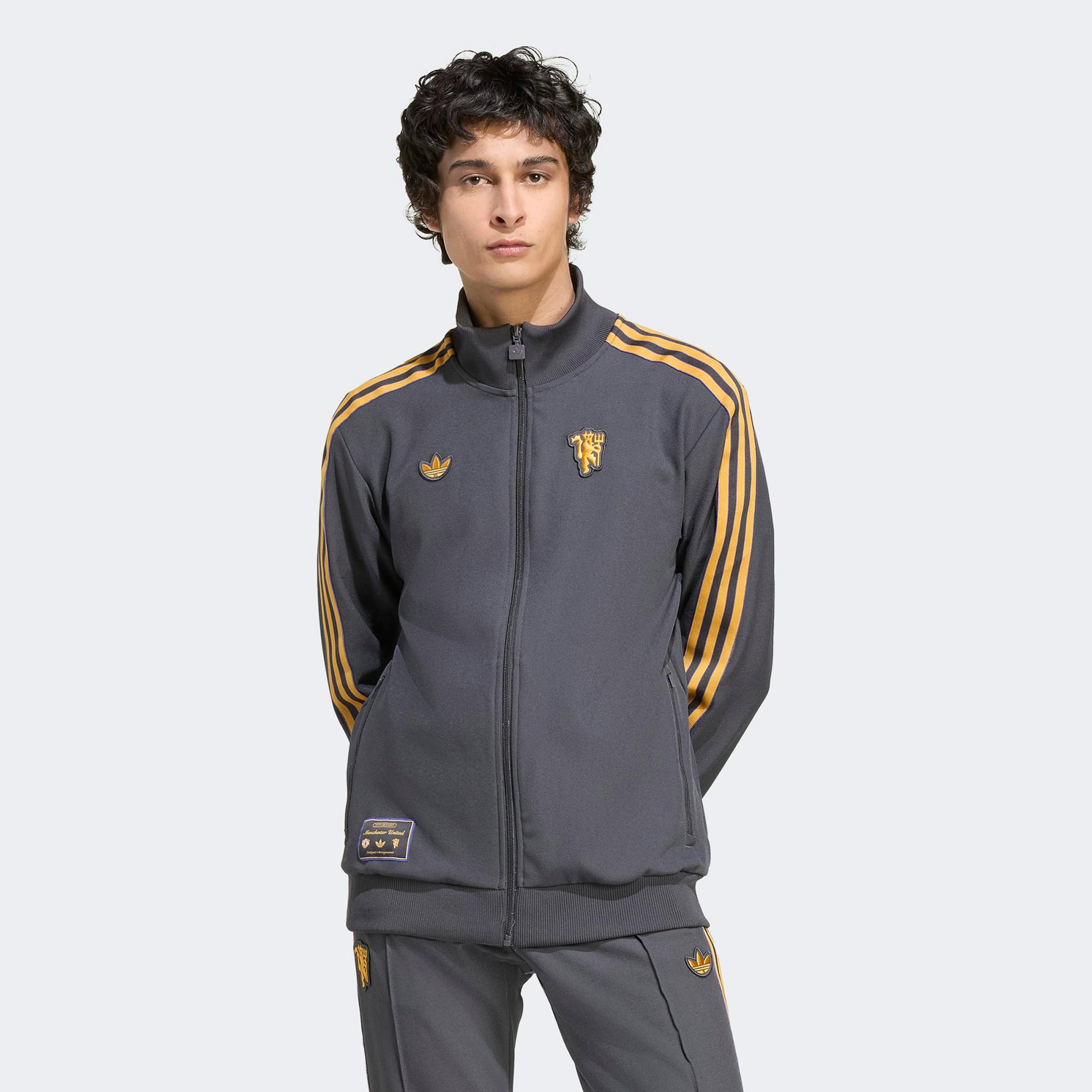 adidas Manchester United Terrace Icons Erkek Koyu Gri Fermuarlı Sweatshirt