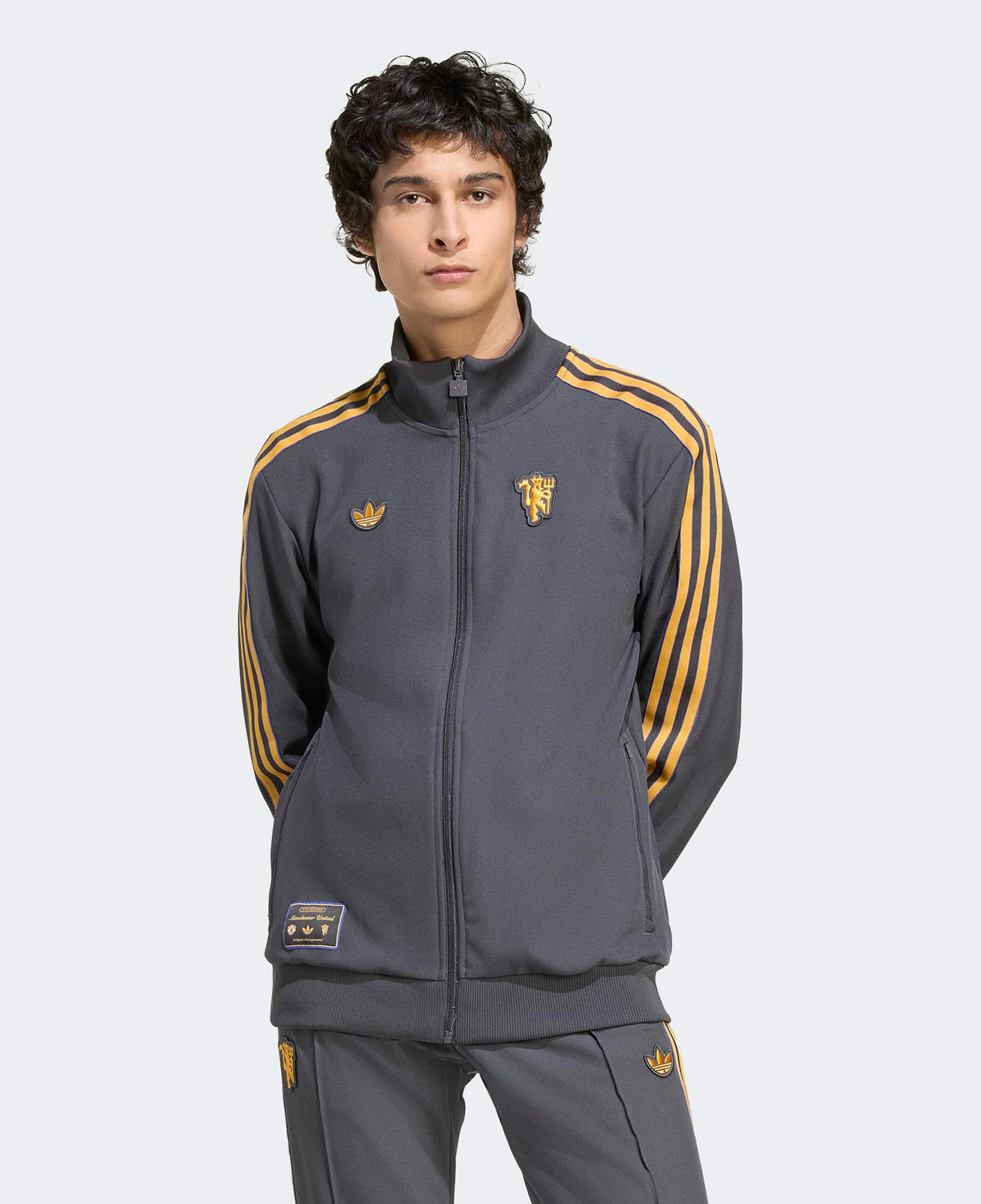 adidas Manchester United Terrace Icons Erkek Koyu Gri Fermuarlı Sweatshirt