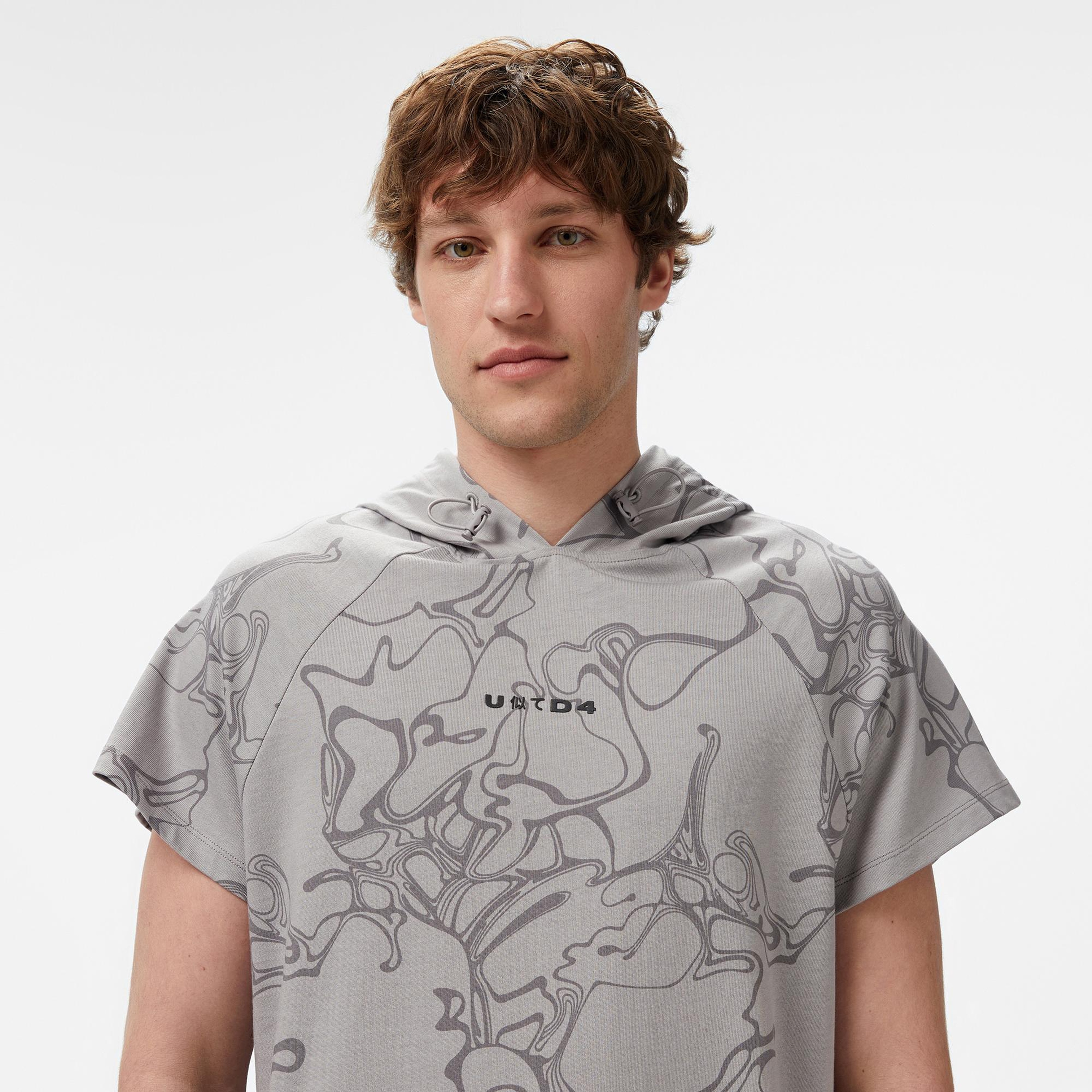 UNITED4 Towada Erkek Gri Yarım Kollu Hoodie