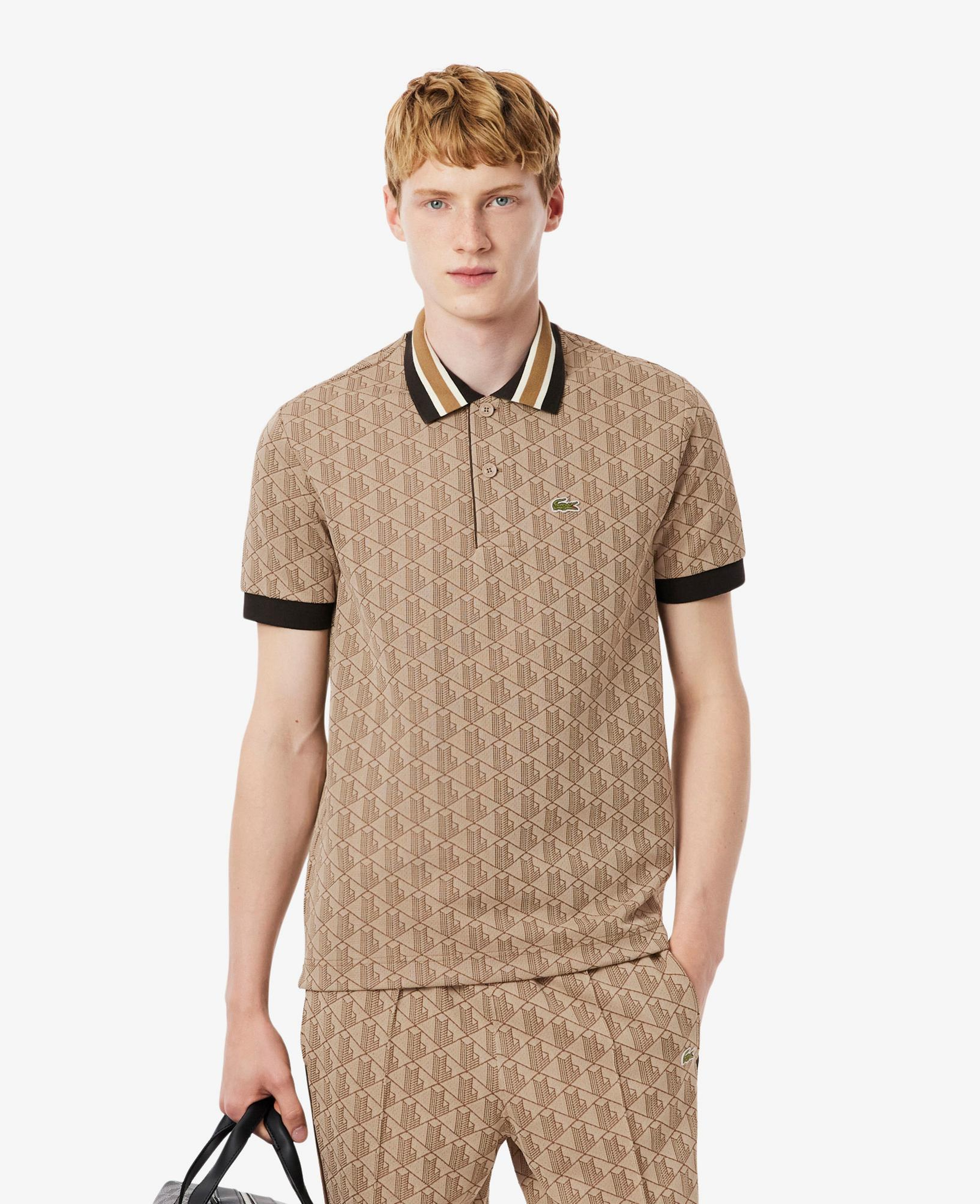 Lacoste Erkek Classic Fit Monogram Kahverengi Polo