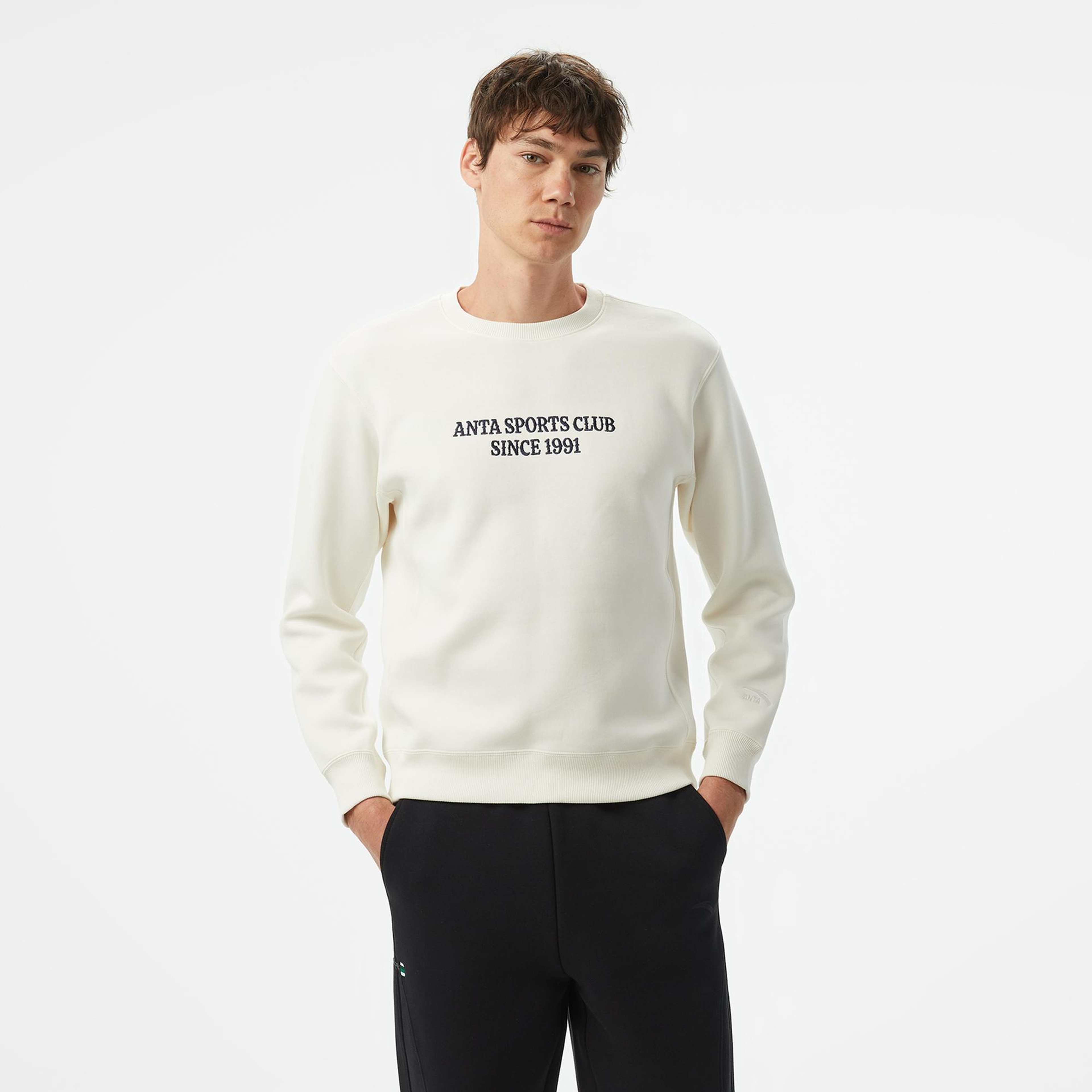 Anta Sports Club Erkek Beyaz Sweatshirt