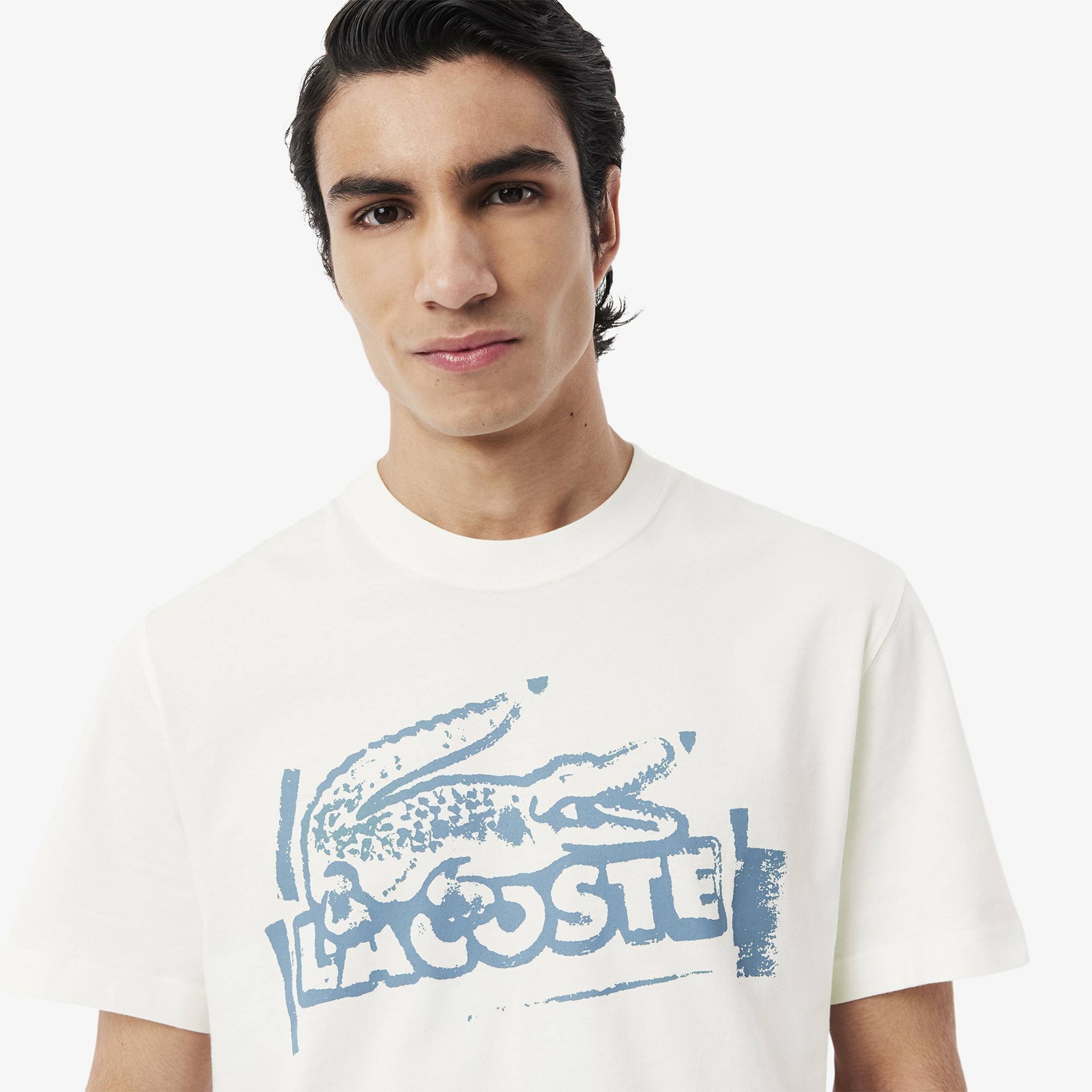 Lacoste Classic Fit Baskılı Erkek Bej T-Shirt