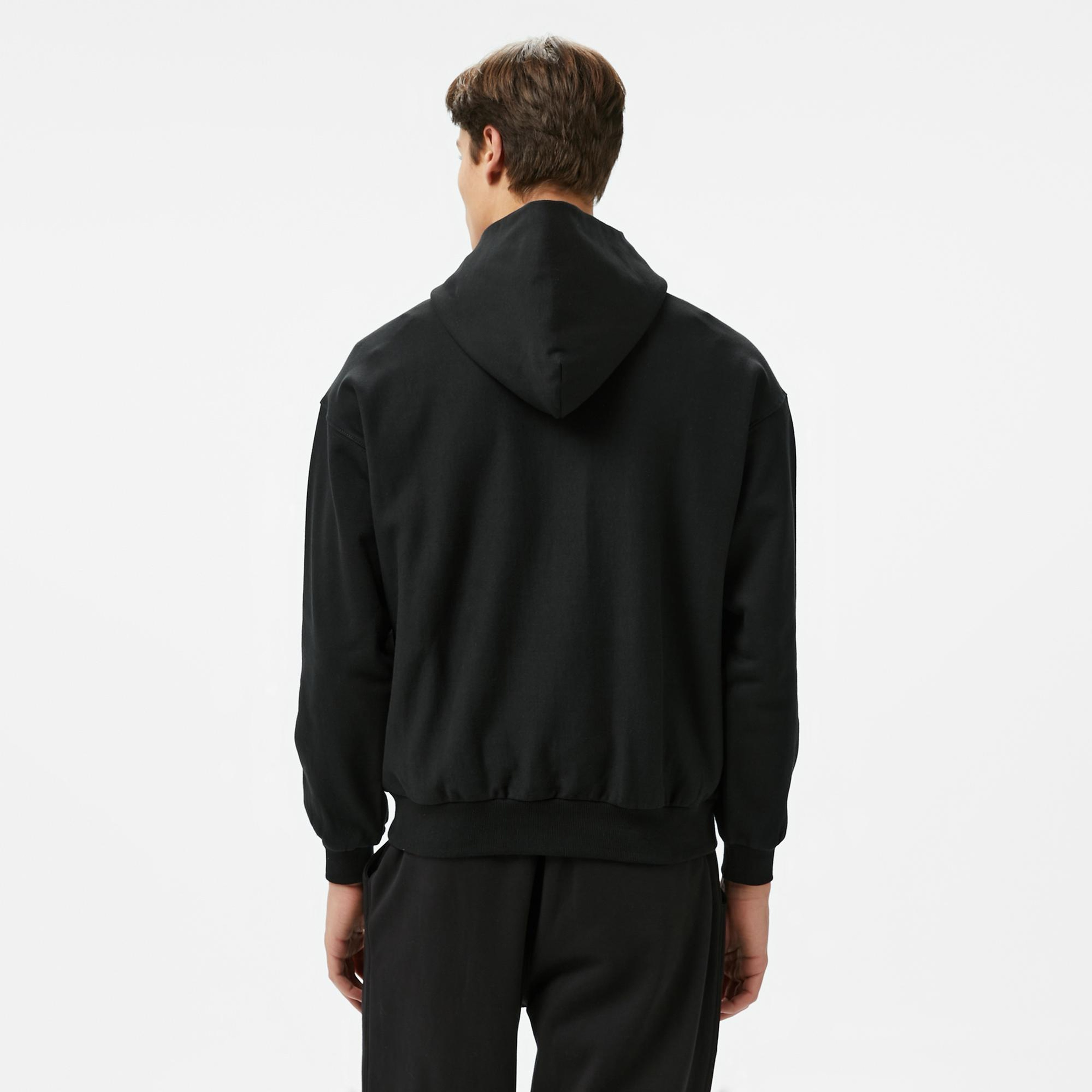 Huf Logo Applique Hooded Fleece Erkek Siyah Hoodie