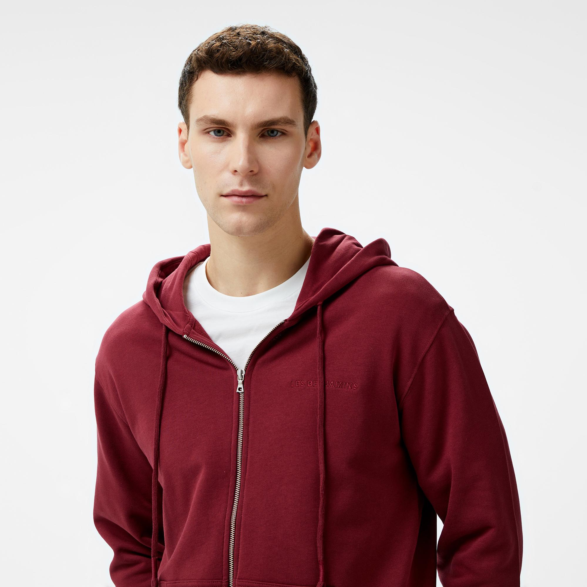 Les Benjamins Zip 301 Erkek Bordo Hoodie