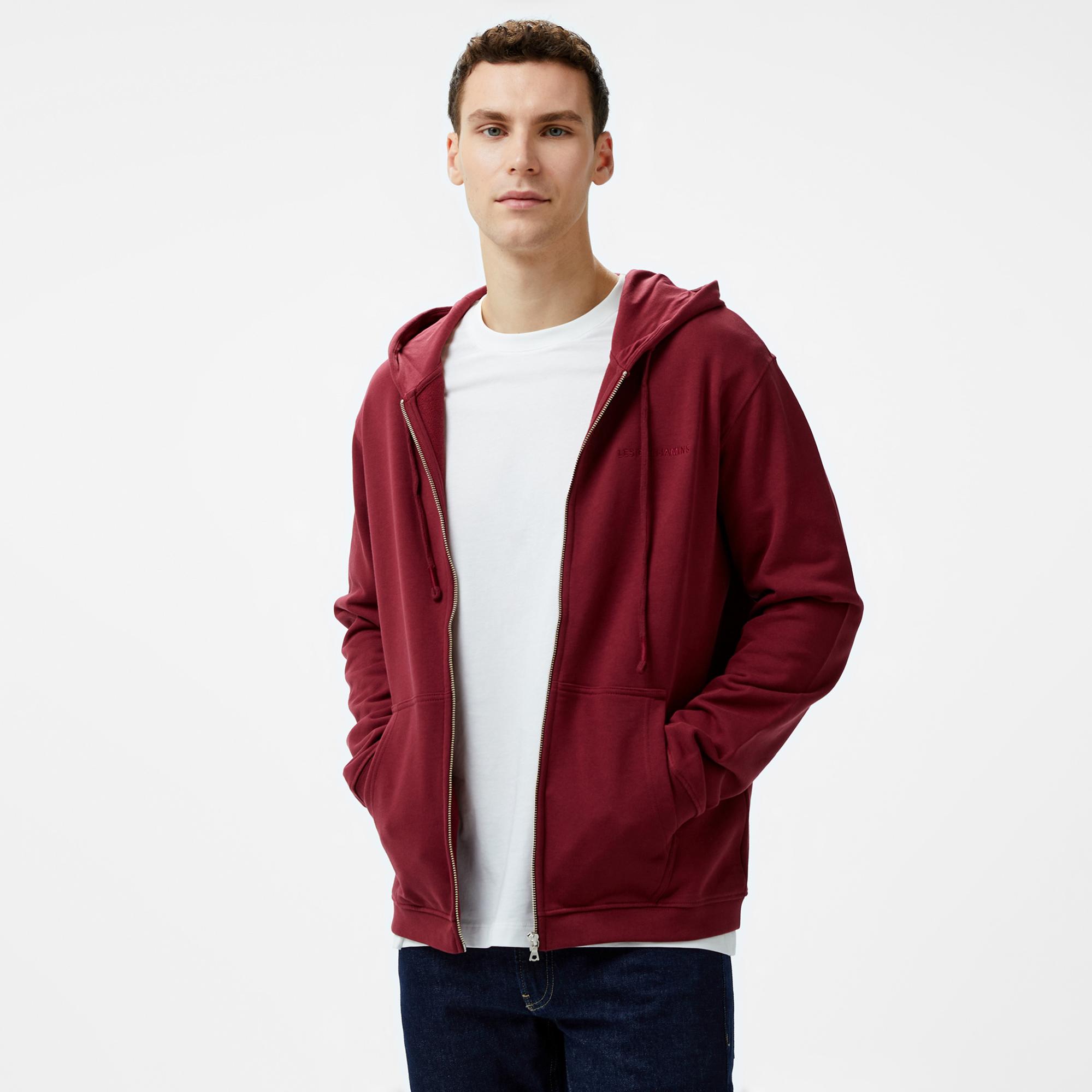 Les Benjamins Zip 301 Erkek Bordo Hoodie