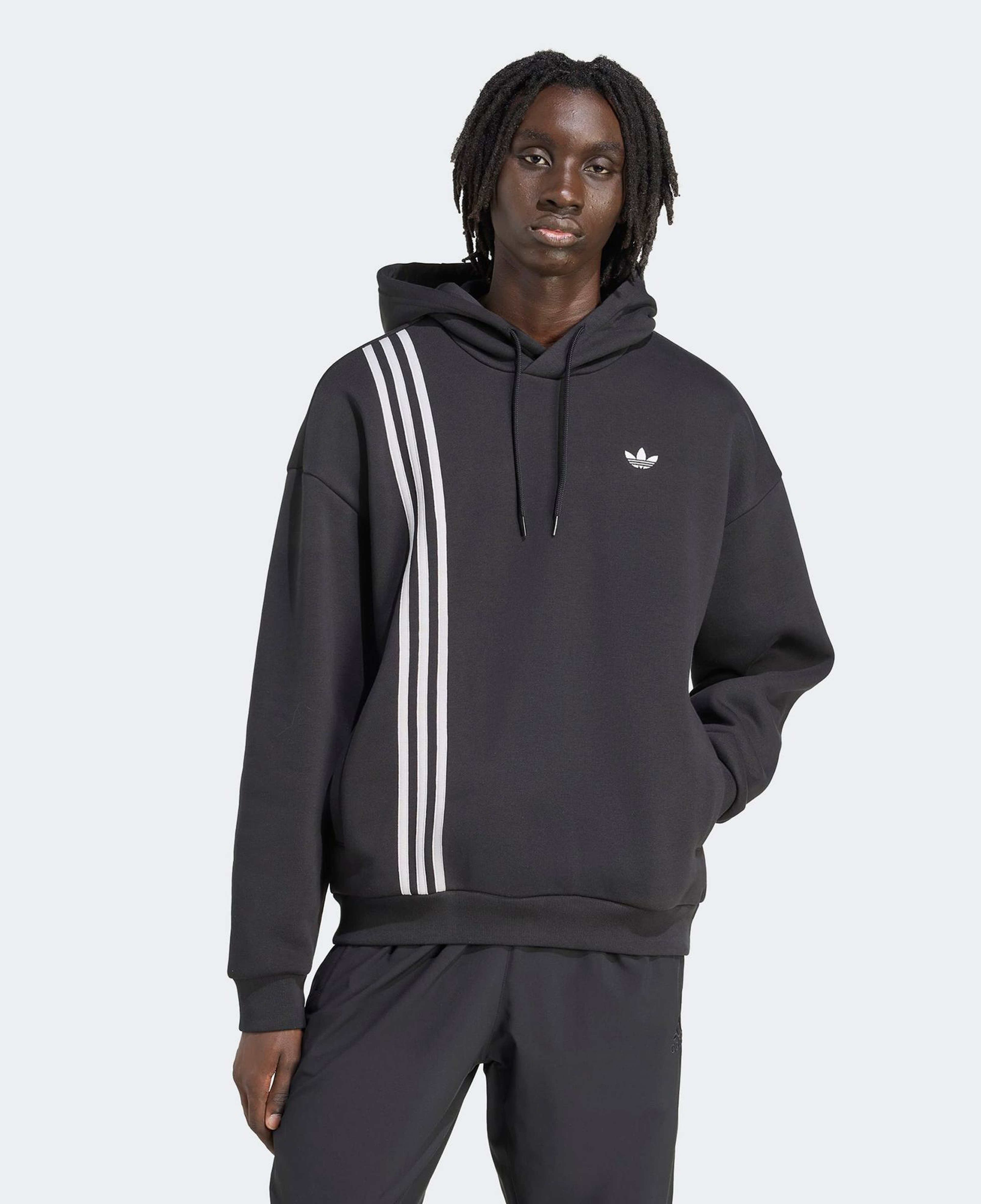 adidas Çizgili Kapüşonlu Siyah Sweatshirt