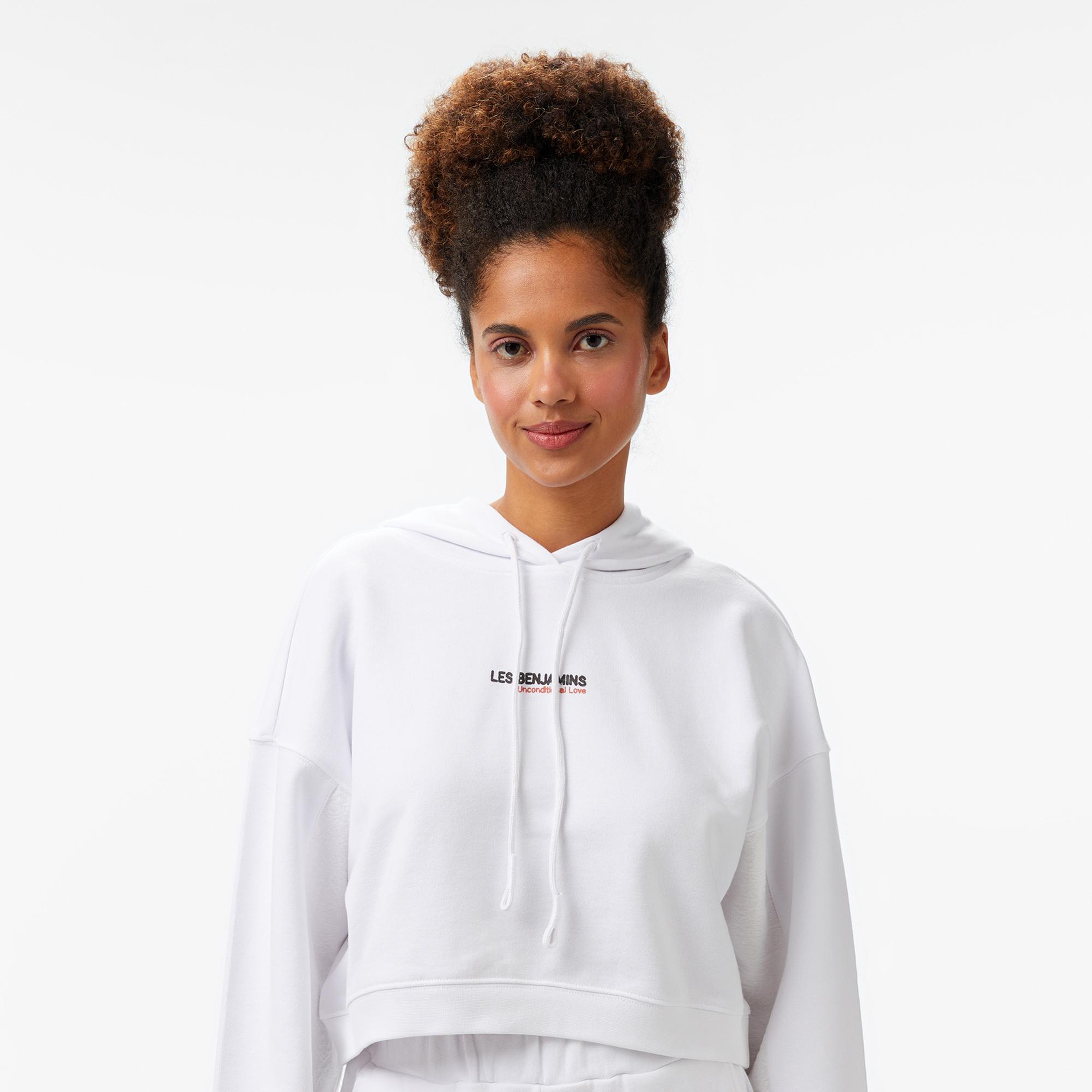 Les Benjamins Kadın Beyaz Crop Hoodie