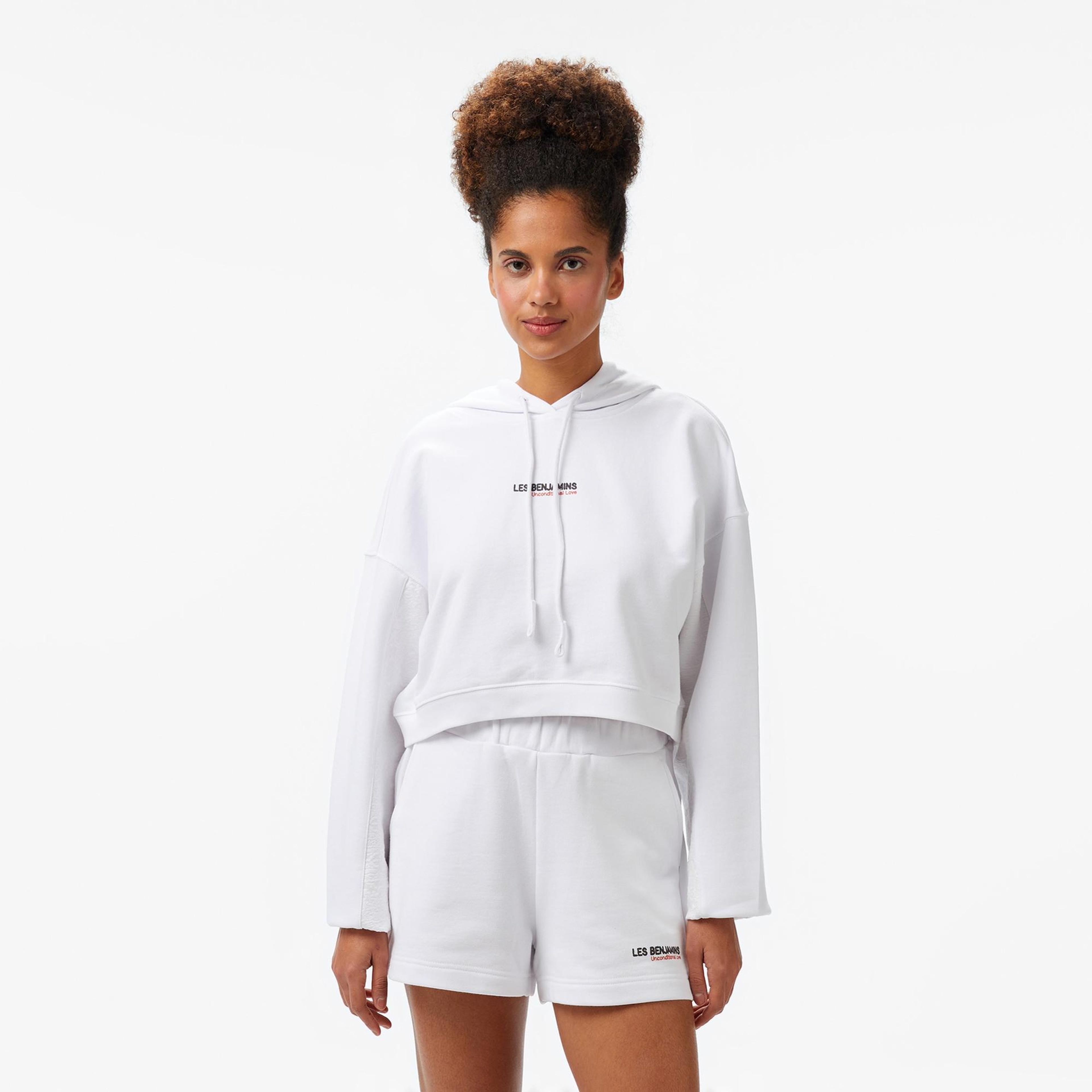 Les Benjamins Kadın Beyaz Crop Hoodie