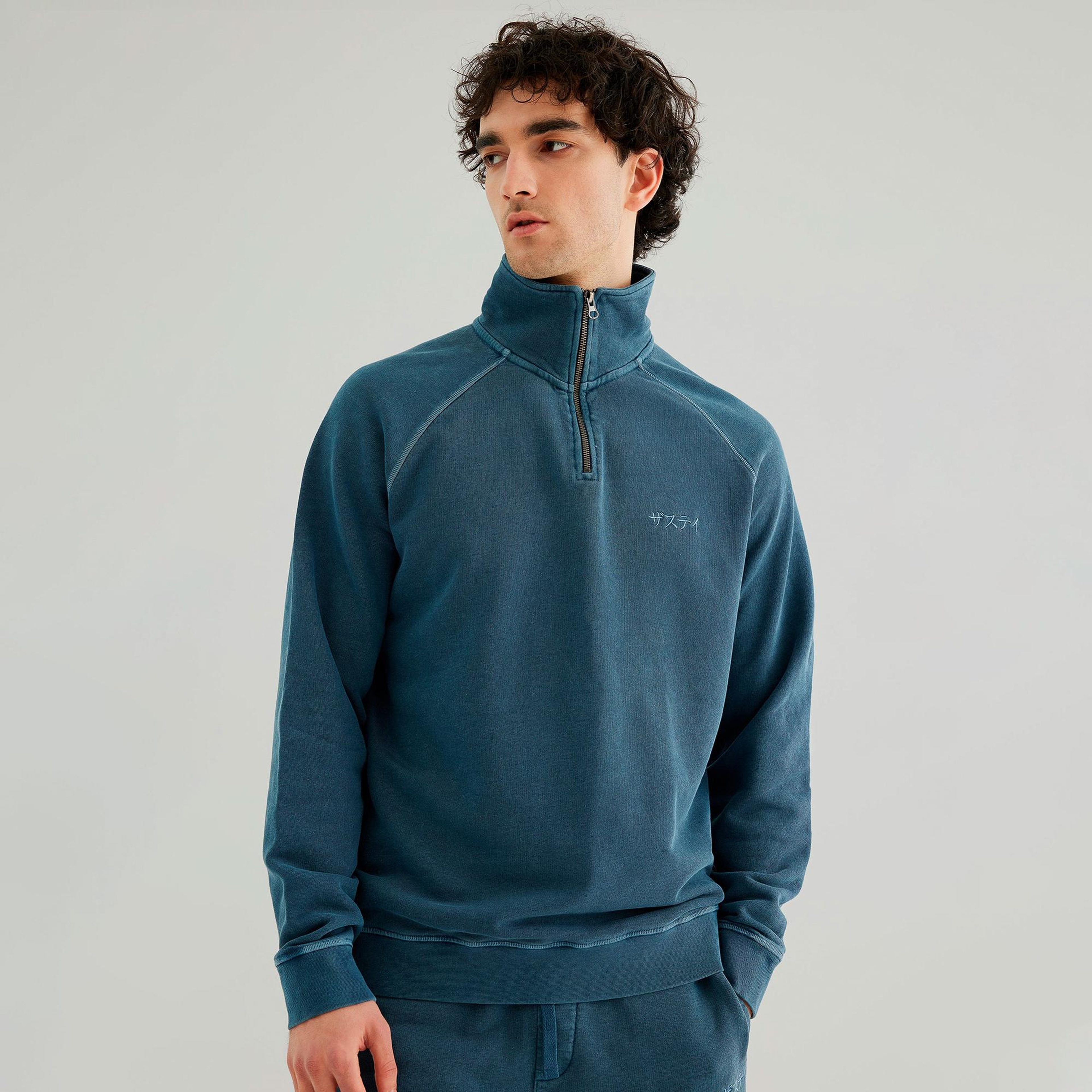 The Stay Line Yuki 1/4 Zip Erkek Mavi Sweatshirt