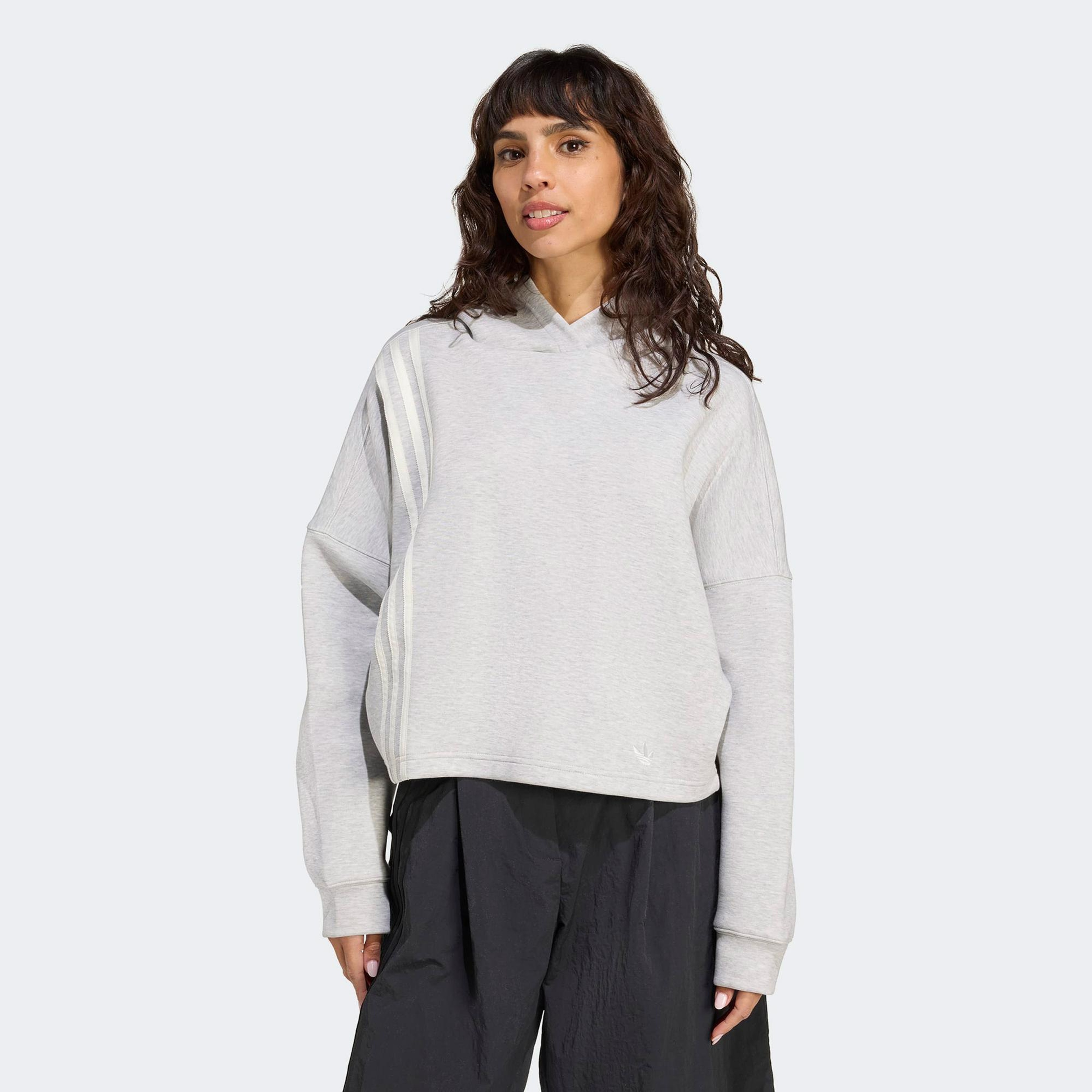 adidas 3 Stripes Kadın Gri Hoodie