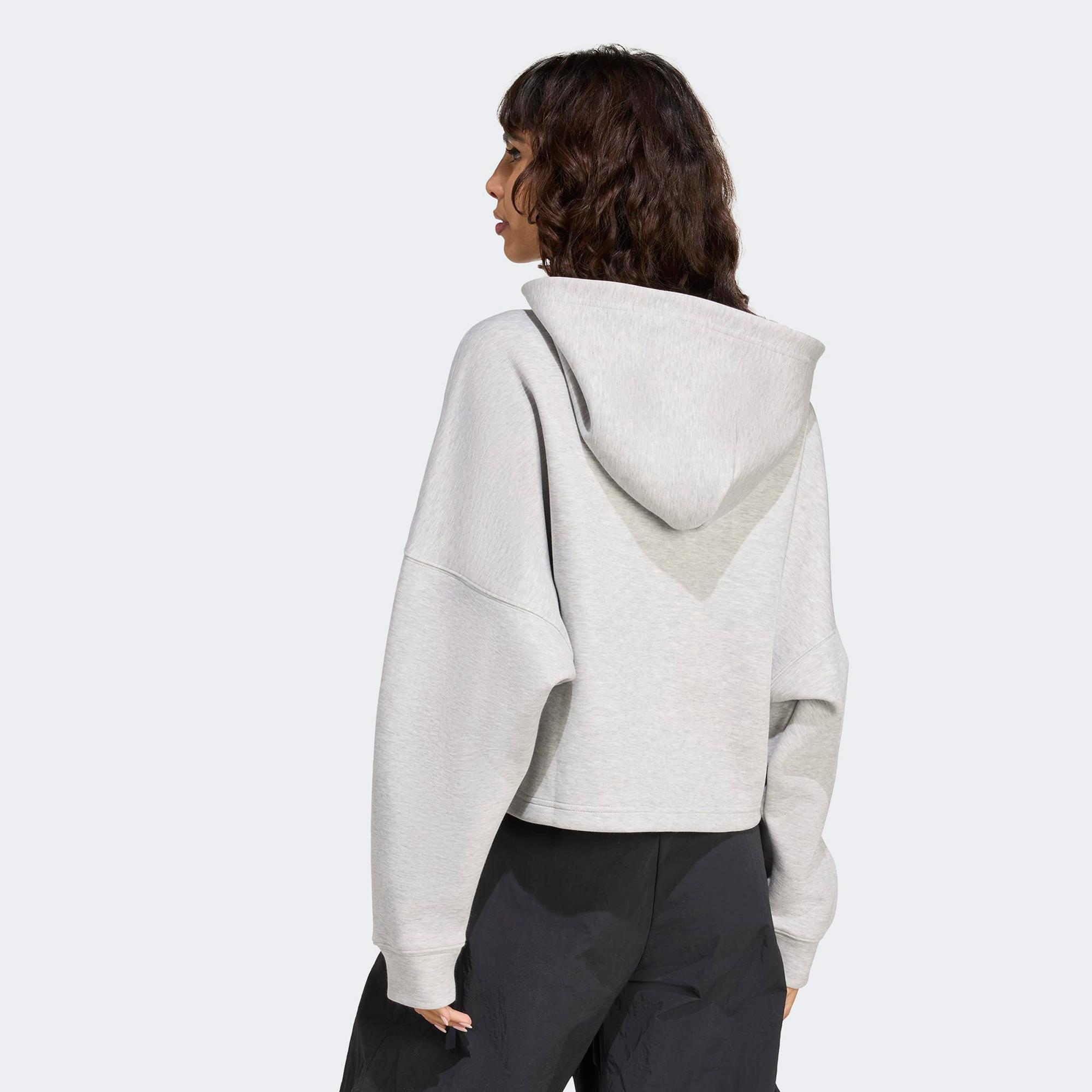 adidas 3 Stripes Kadın Gri Hoodie