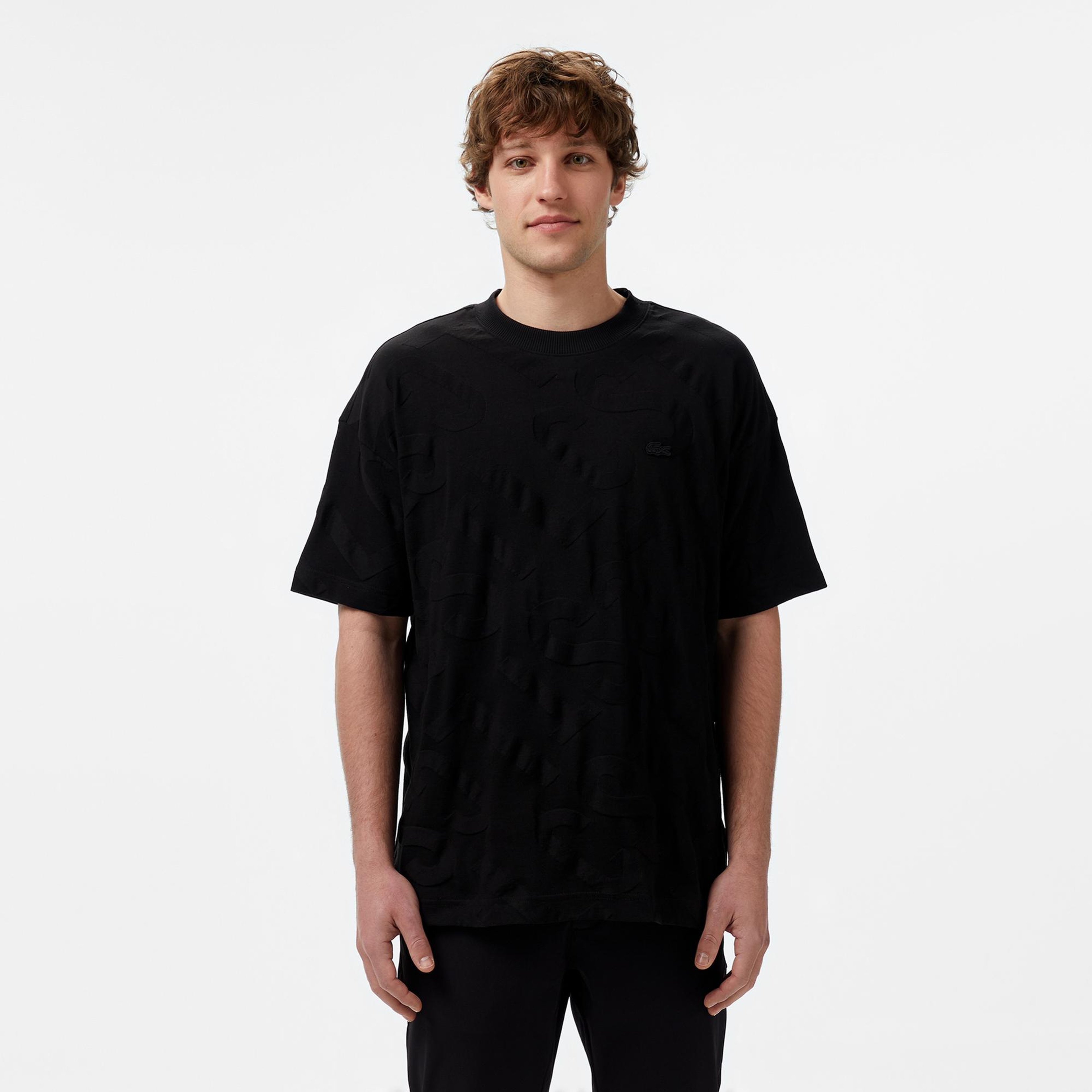 Lacoste Erkek Bisiklet Yaka Desenli Siyah T-Shirt